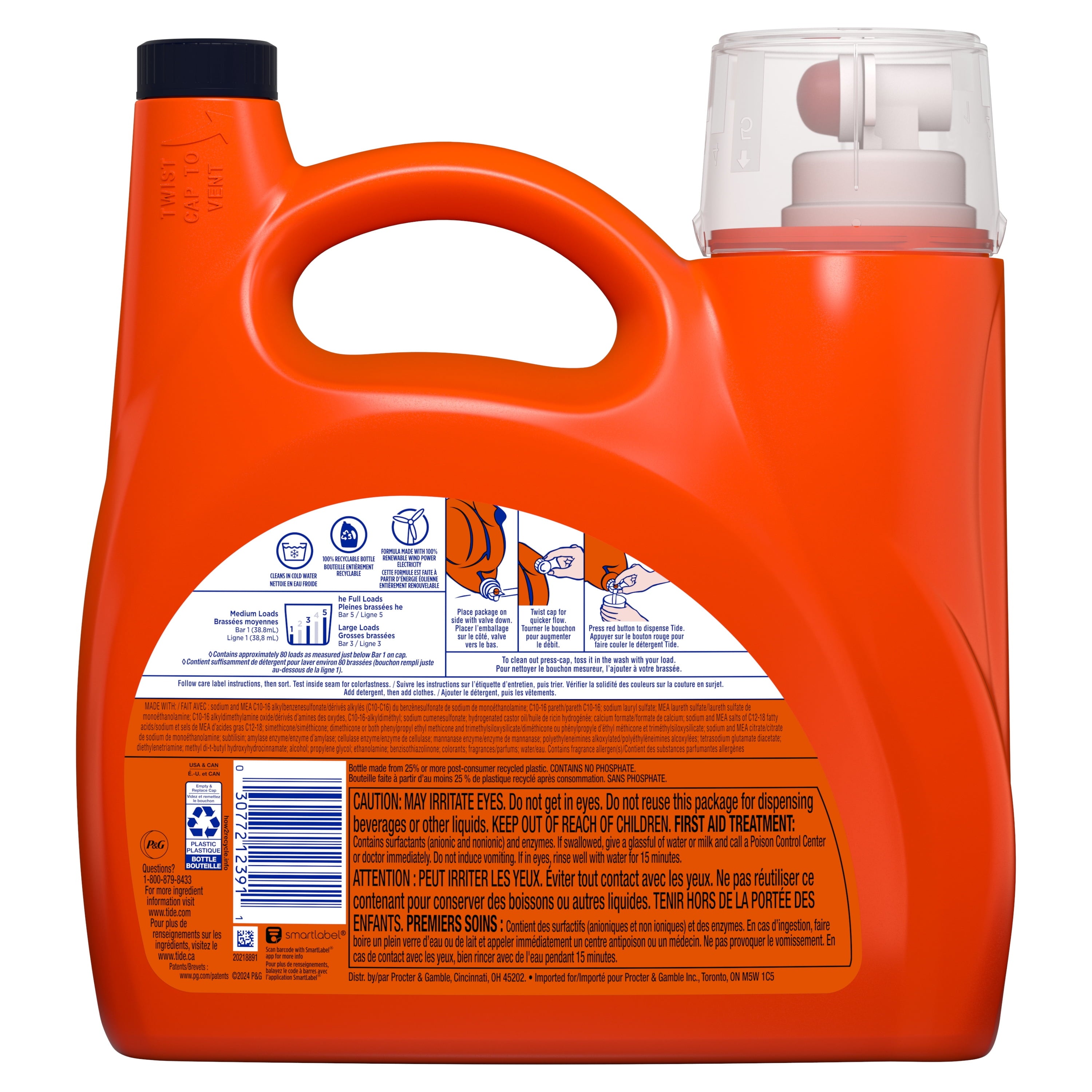 Tide Laundry Detergent Liquid, Original Scent, 105 fl oz, 80 Loads, HE Compatible