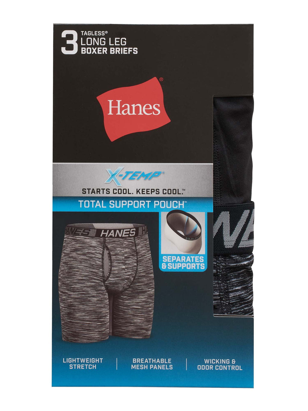 Hanes X-Temp Total Support Pouch Men's Long Leg Boxer Briefs, Anti-Chafing Underwear, 3-Pack