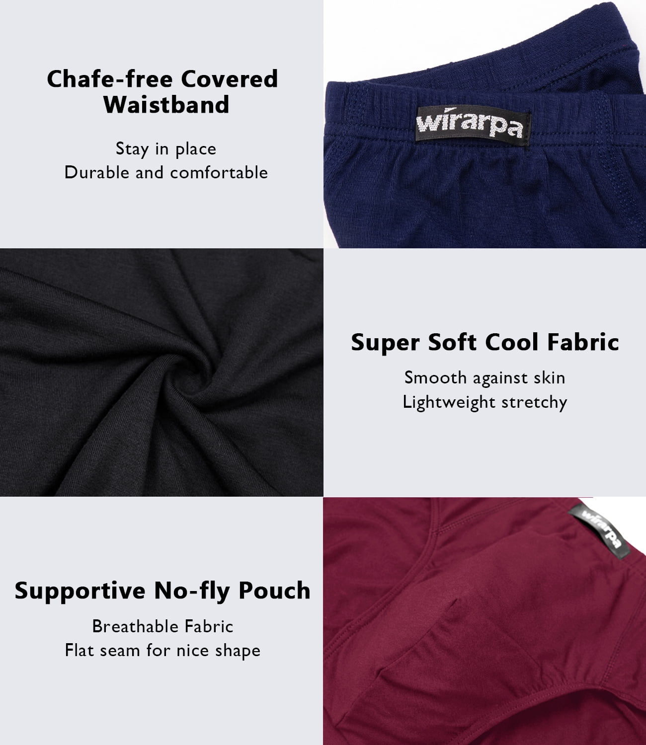 wirarpa Men's Underwear Modal Microfiber Briefs No Fly Underpants 4 Pack Sizes S-3XL
