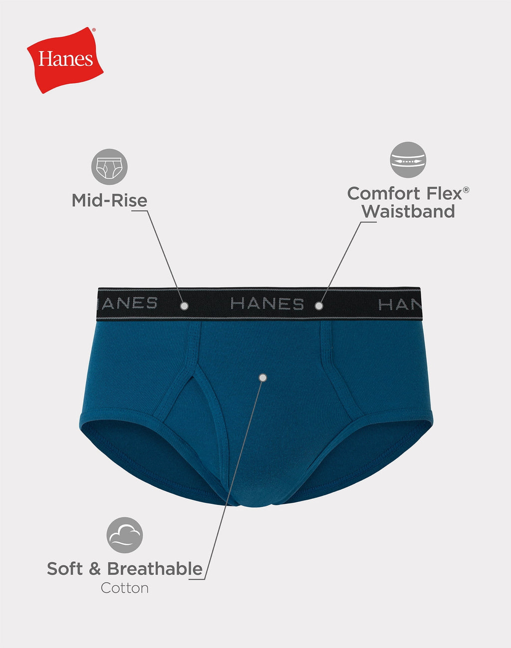 Hanes Men's Mid-Rise Brief Underwear Pack, Dyed Cotton, 10-Pack
