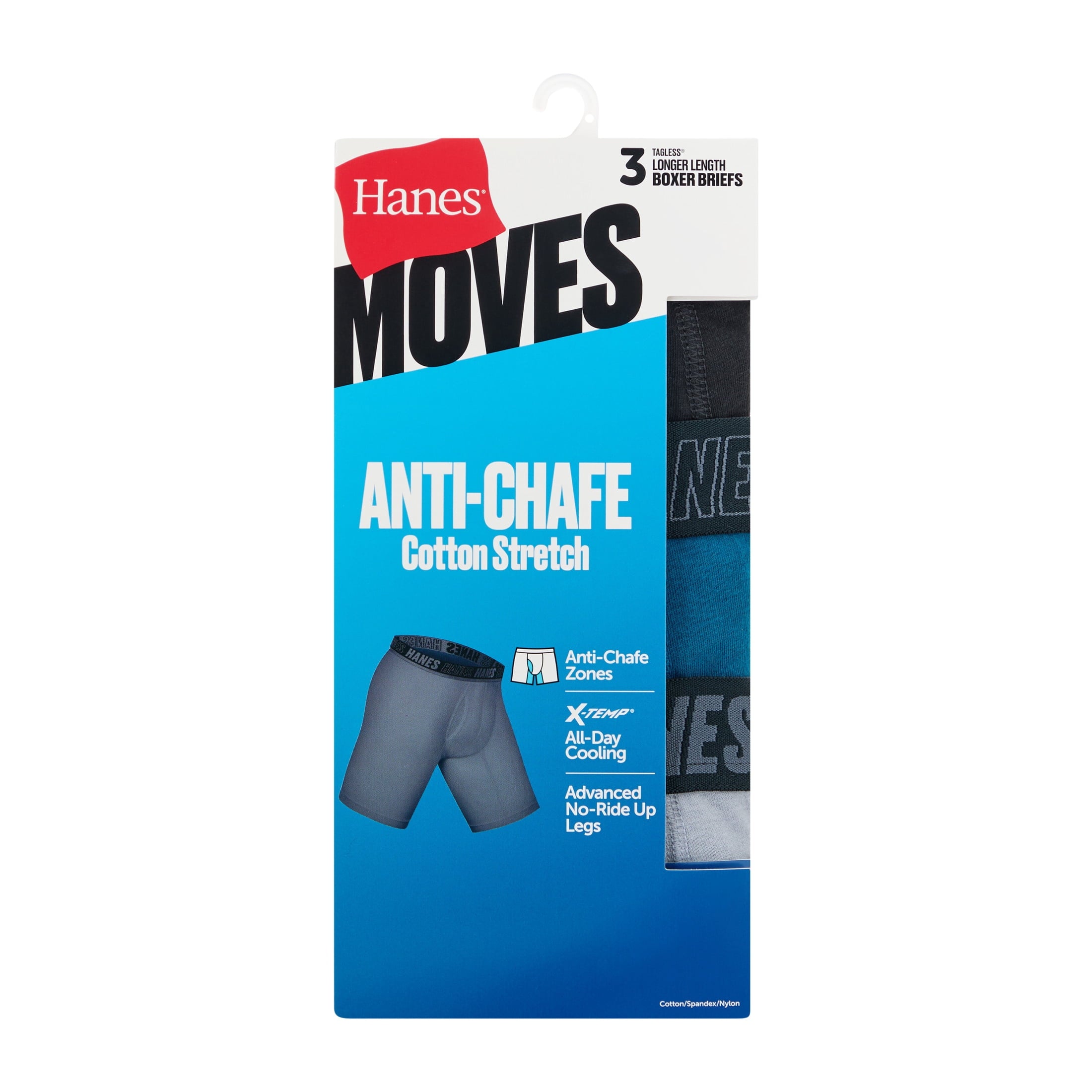 Hanes Mens Underwear Boxer Briefs, 3-Pack, Moves Anti-Chafe Men's Boxer Briefs MACCD3