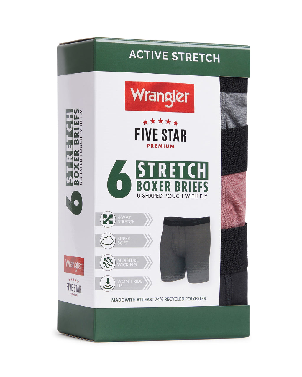 Wrangler Men's Active Stretch Boxer Brief Set, Underwear for Men, S, 6 Pack