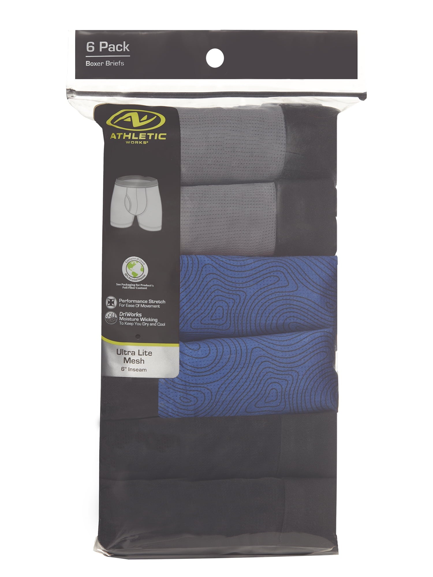 Athletic Works Men's Ultra Lite Mesh Boxer Brief, 6-Pack, Sizes S-3XL