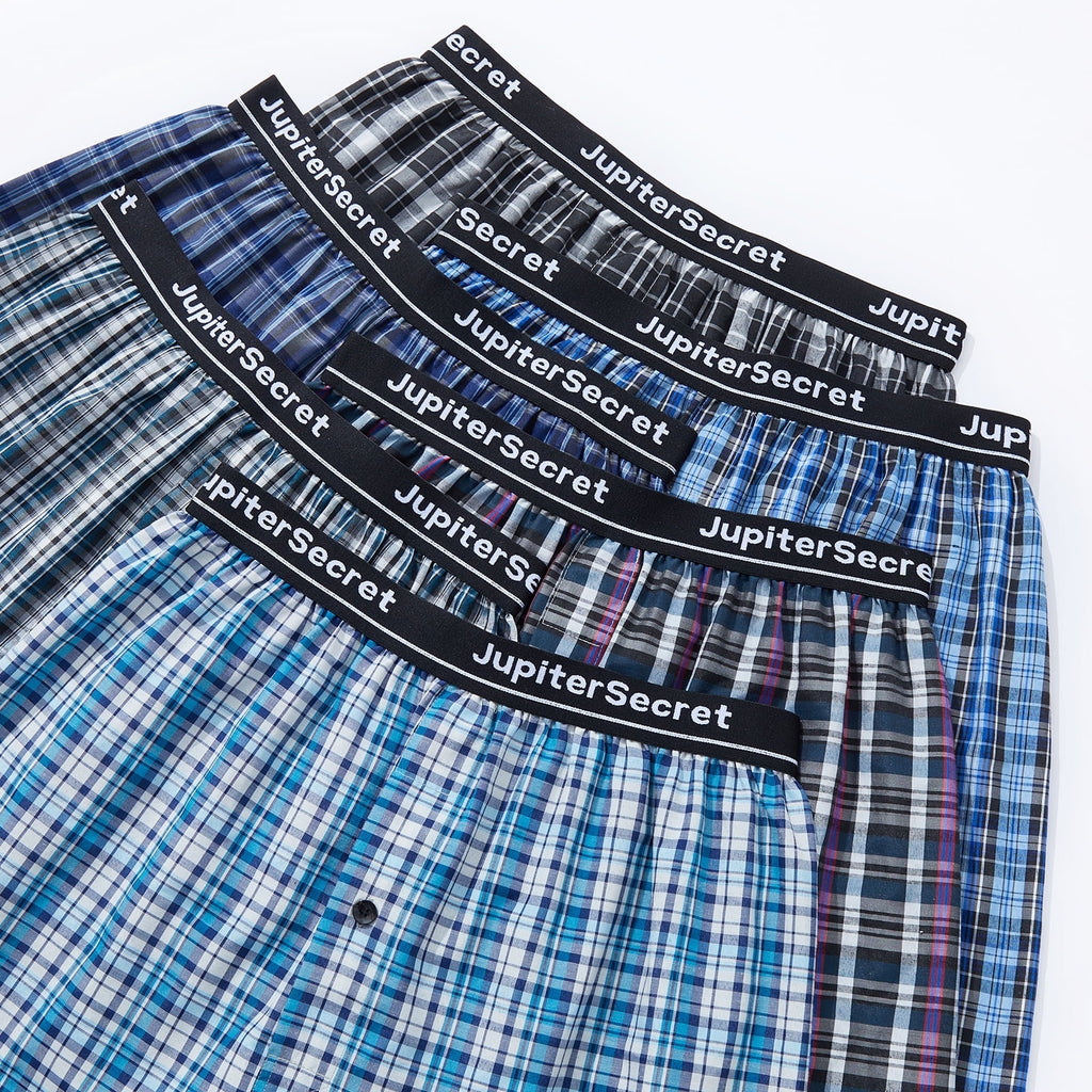 Onimisc Men's Woven Boxer Shorts Cotton Plaid Boxers for Men Underwear with Button Fly, 6 Pack