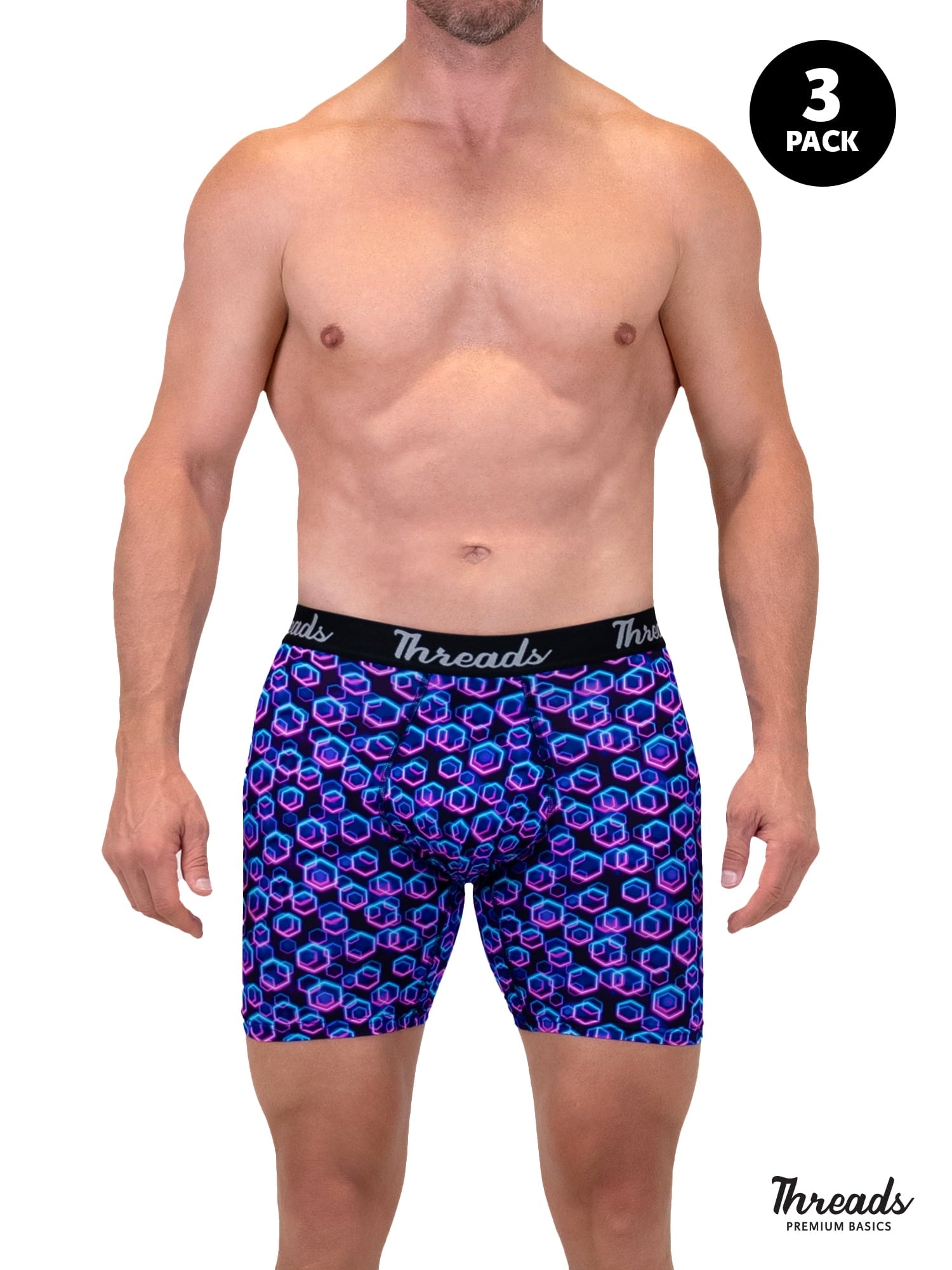Threads Men's Underwear, 6" Premium Performance Nylon Boxer Brief, Performance Fabric, Moisture Wicking, Anti-Odor, S - XXL, 3 Pack