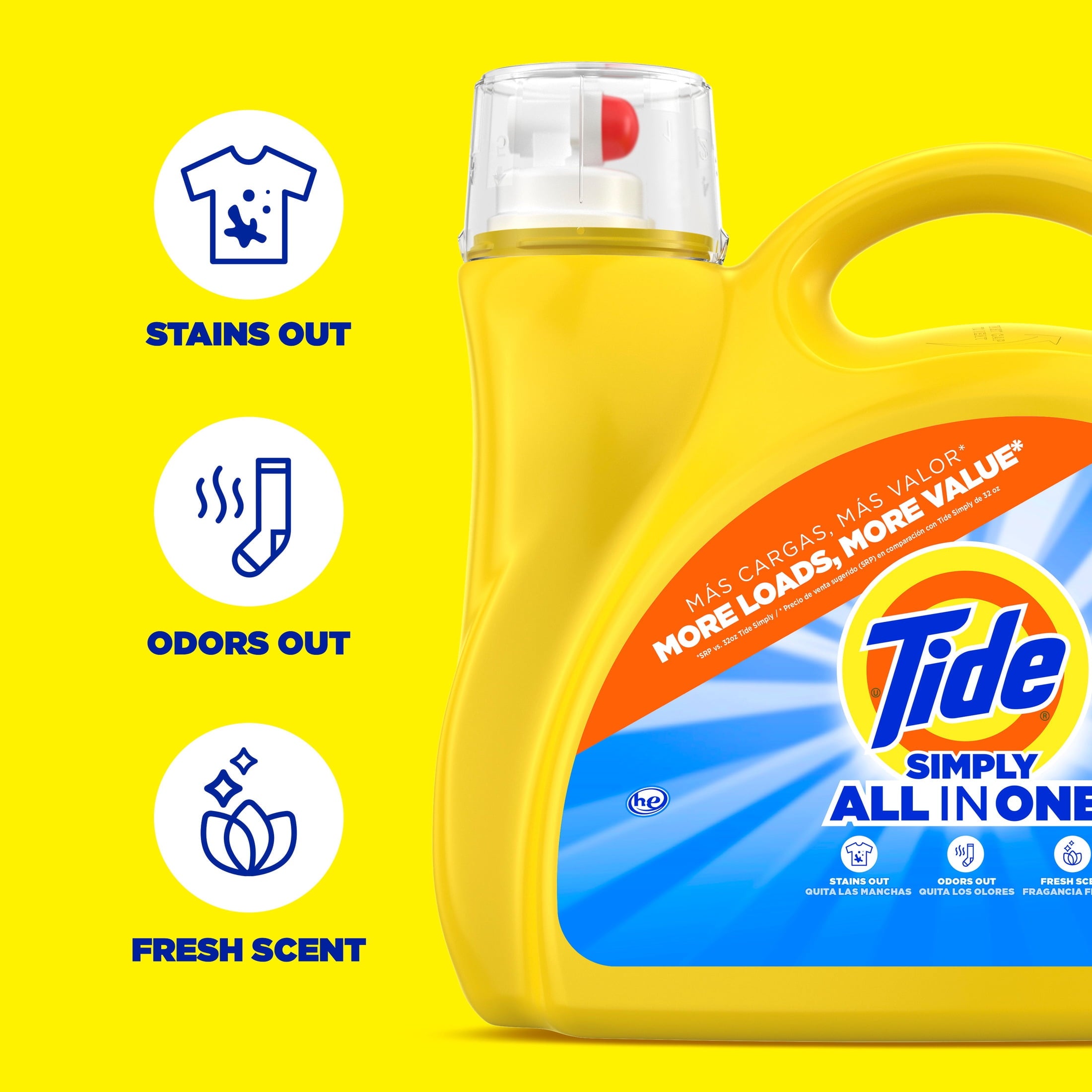 Tide Simply Laundry Detergent Liquid All-In-One, Refreshing Breeze Scent, 117 fl oz, 89 Loads
