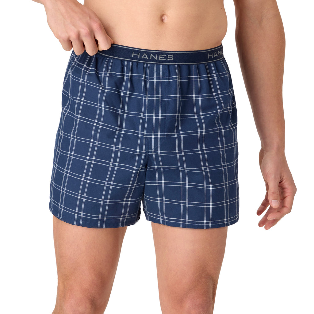 Hanes Mens Underwear Boxers, 6-Pack, Softer Woven Boxers for Men, Cotton Blend