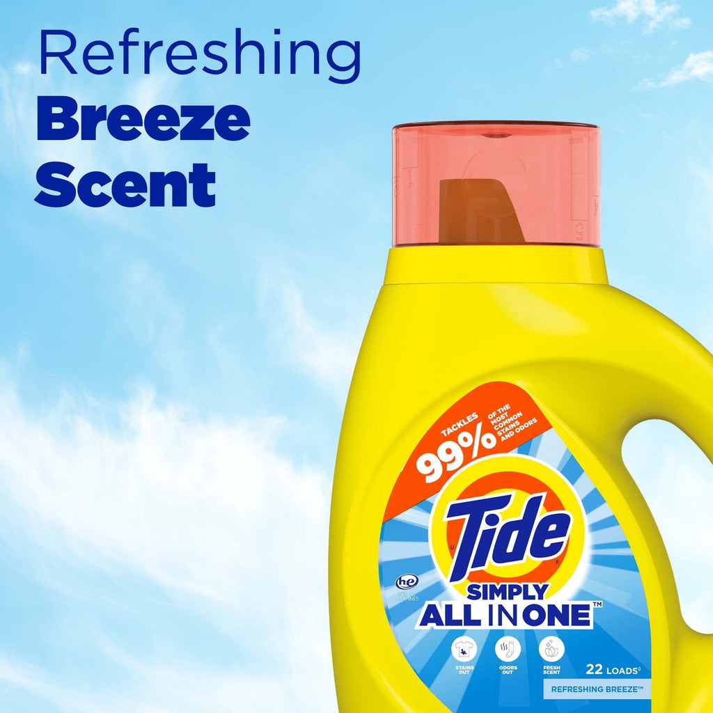 Tide Simply Laundry Detergent Liquid All-In-One, Refreshing Breeze Scent, 117 fl oz, 89 Loads