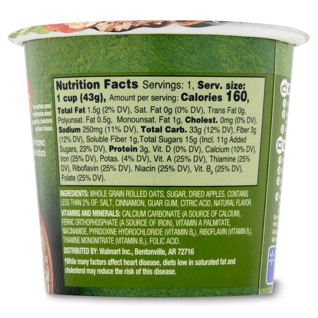 Great Value Apples and Cinnamon Instant Oatmeal Cup, 1.51 oz