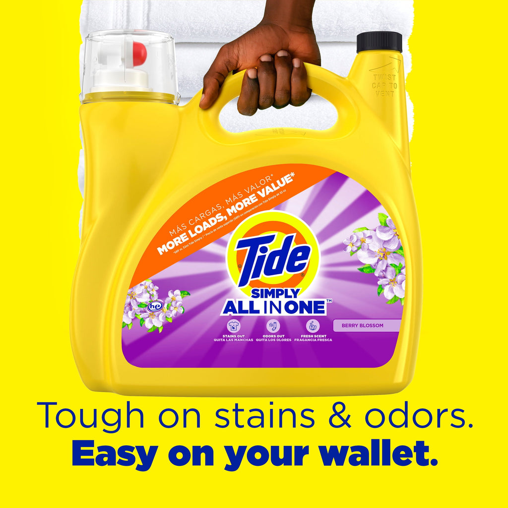 Tide Simply Laundry Detergent Liquid, Berry Blossom Scent, 117 fl oz, 89 Loads