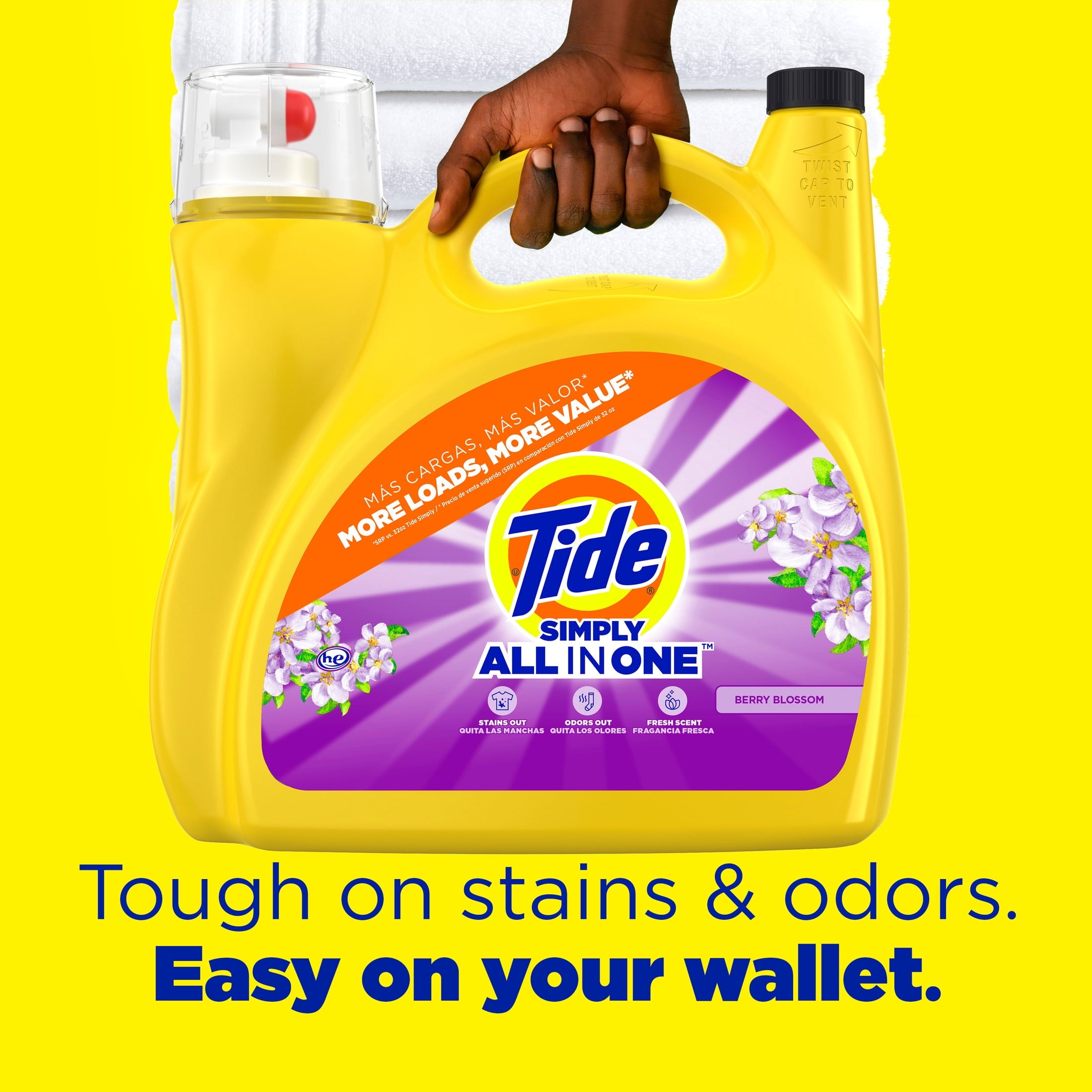 Tide Simply Laundry Detergent Liquid, Berry Blossom Scent, 117 fl oz, 89 Loads