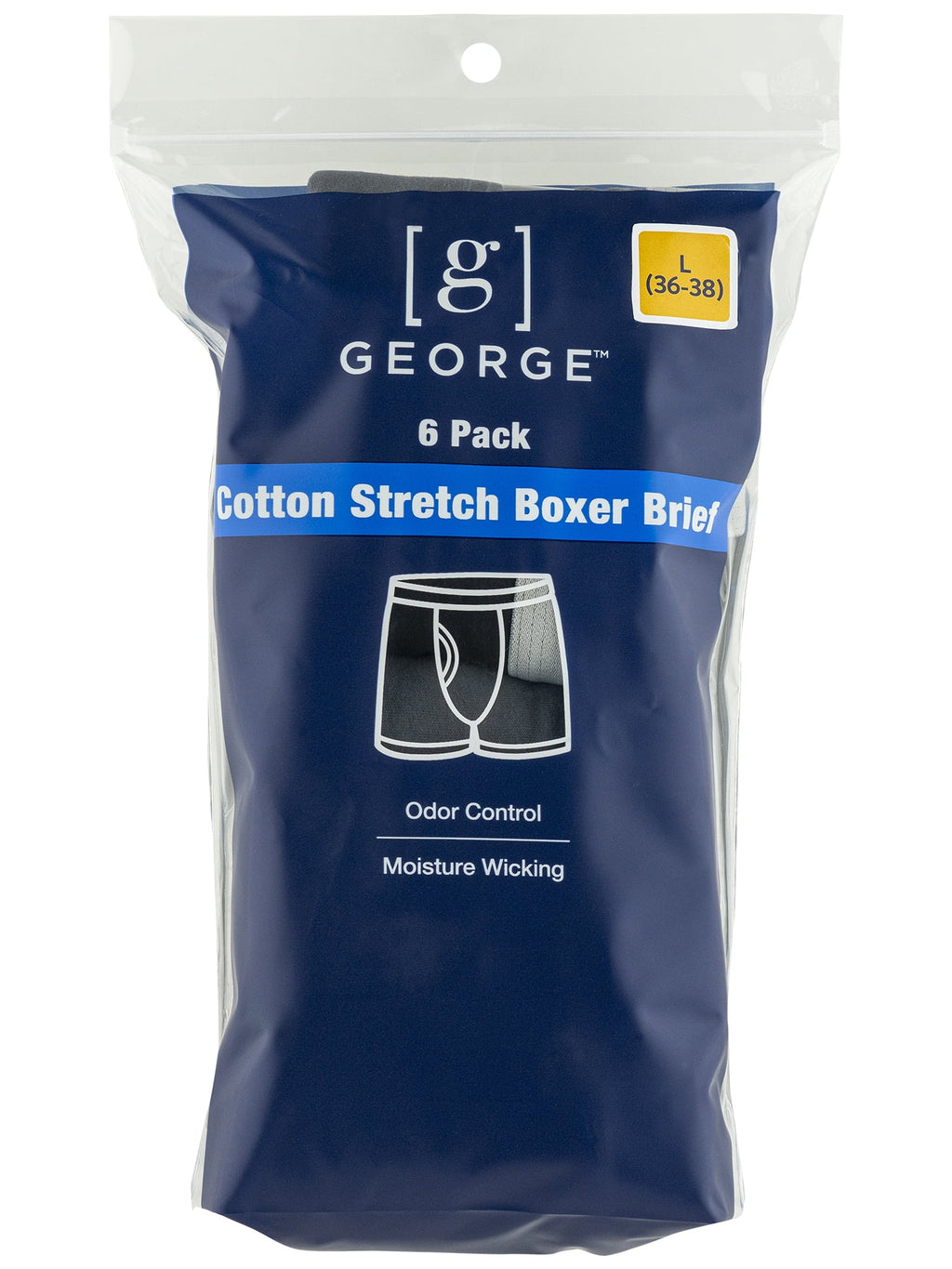 George Men's Cotton Stretch Regular Leg Boxer Briefs, 6-Pack