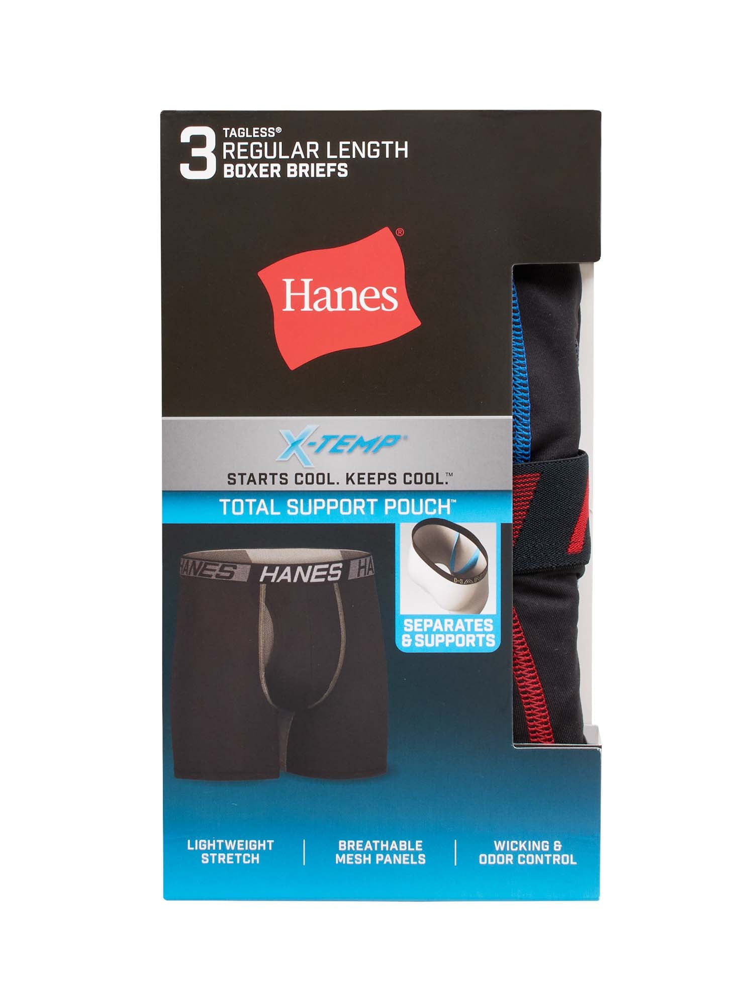 Hanes X-Temp Total Support Pouch Mens Boxer Briefs, Anti-Chafing Underwear, 3-Pack