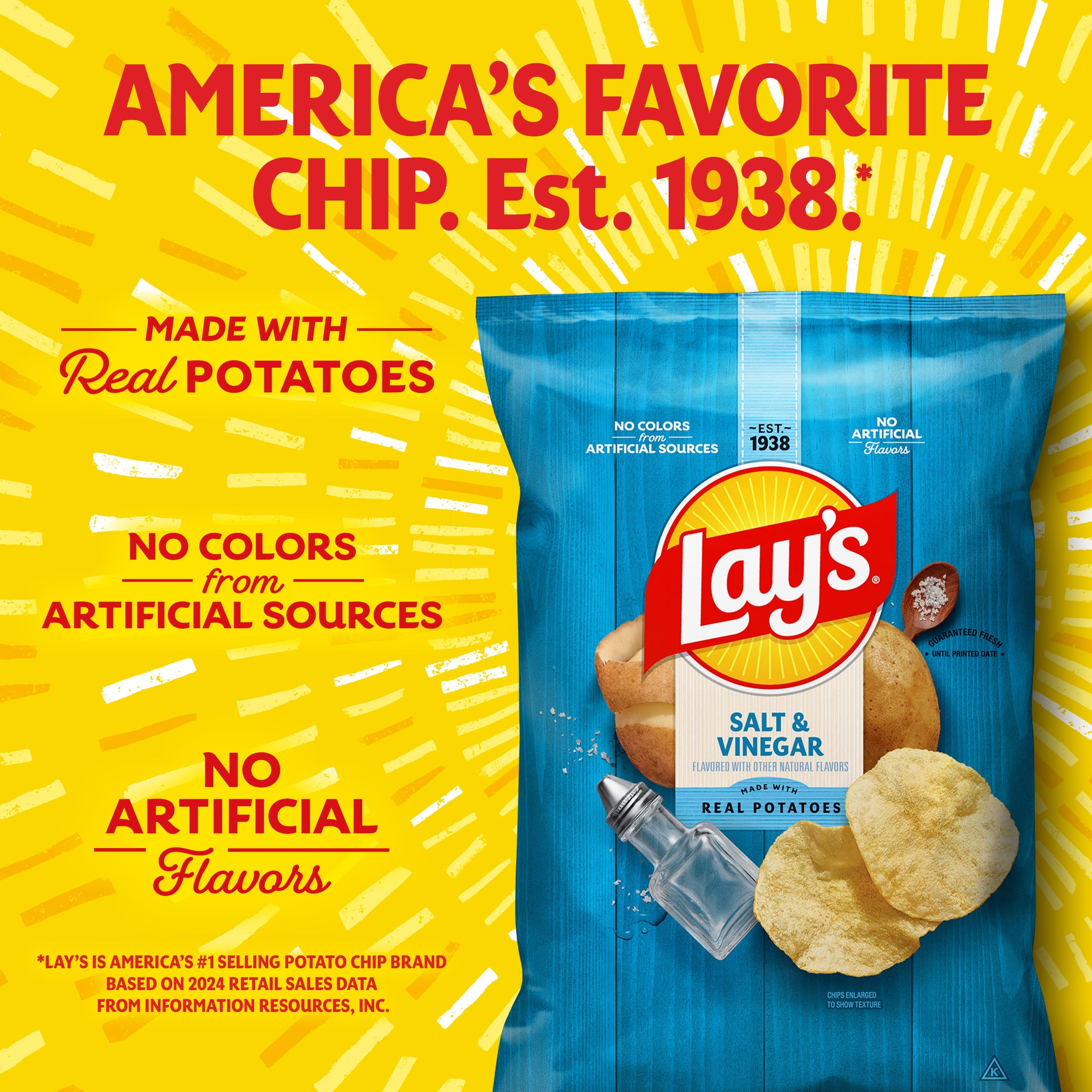 Lay's Potato Chips Salt & Vinegar Snack Chips, 7.75 Ounce Bag