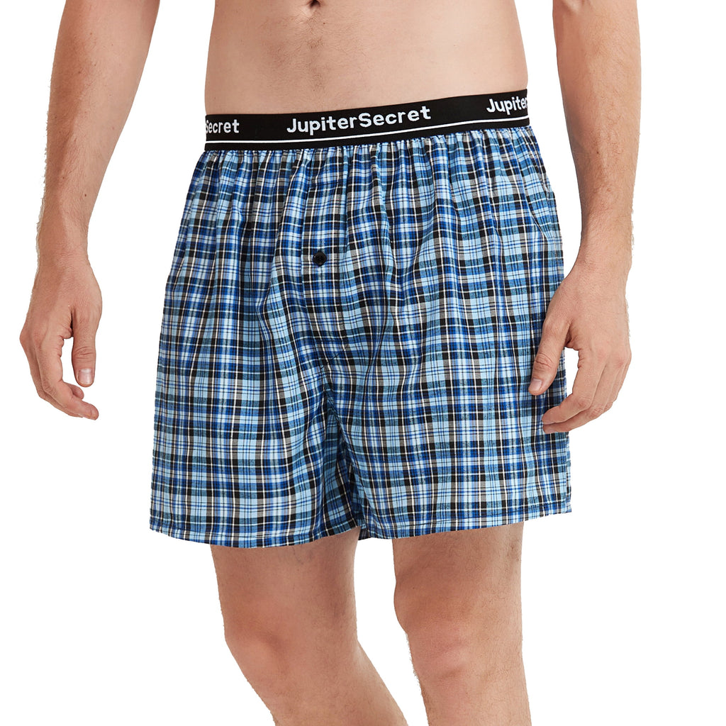 Onimisc Men's Woven Boxer Shorts Cotton Plaid Boxers for Men Underwear with Button Fly, 6 Pack