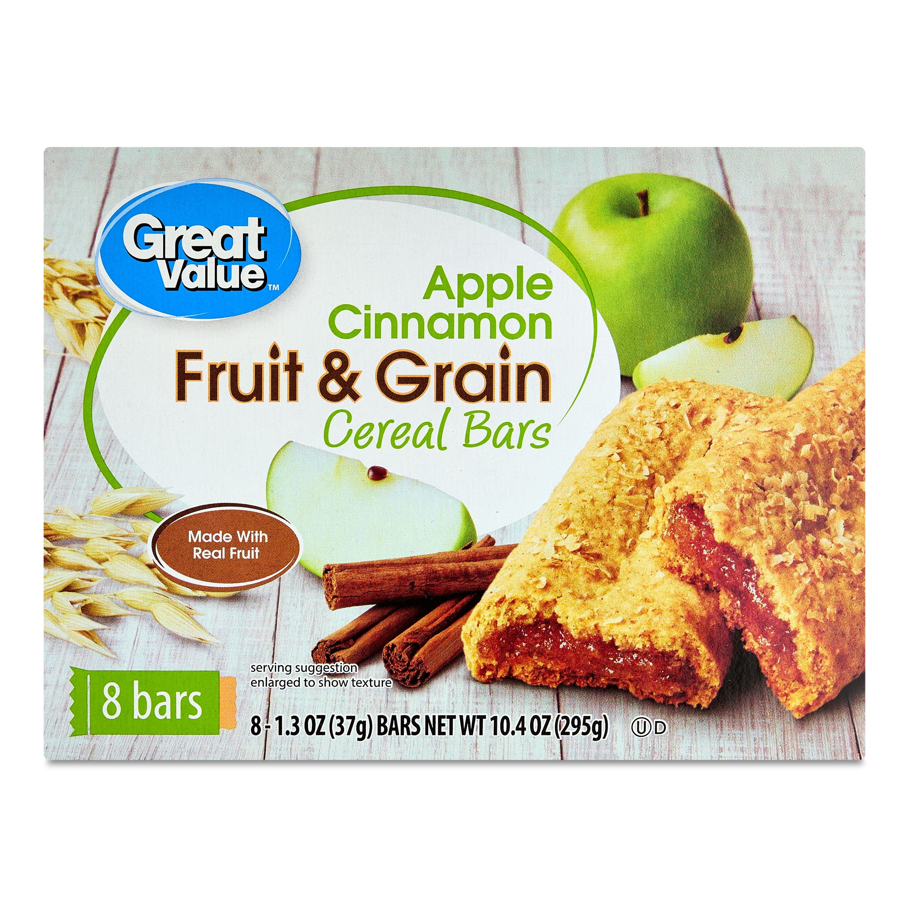 Great Value Fruit & Grain Cereal Bars Apple, Cinnamon, 10.4 oz, 8 Count