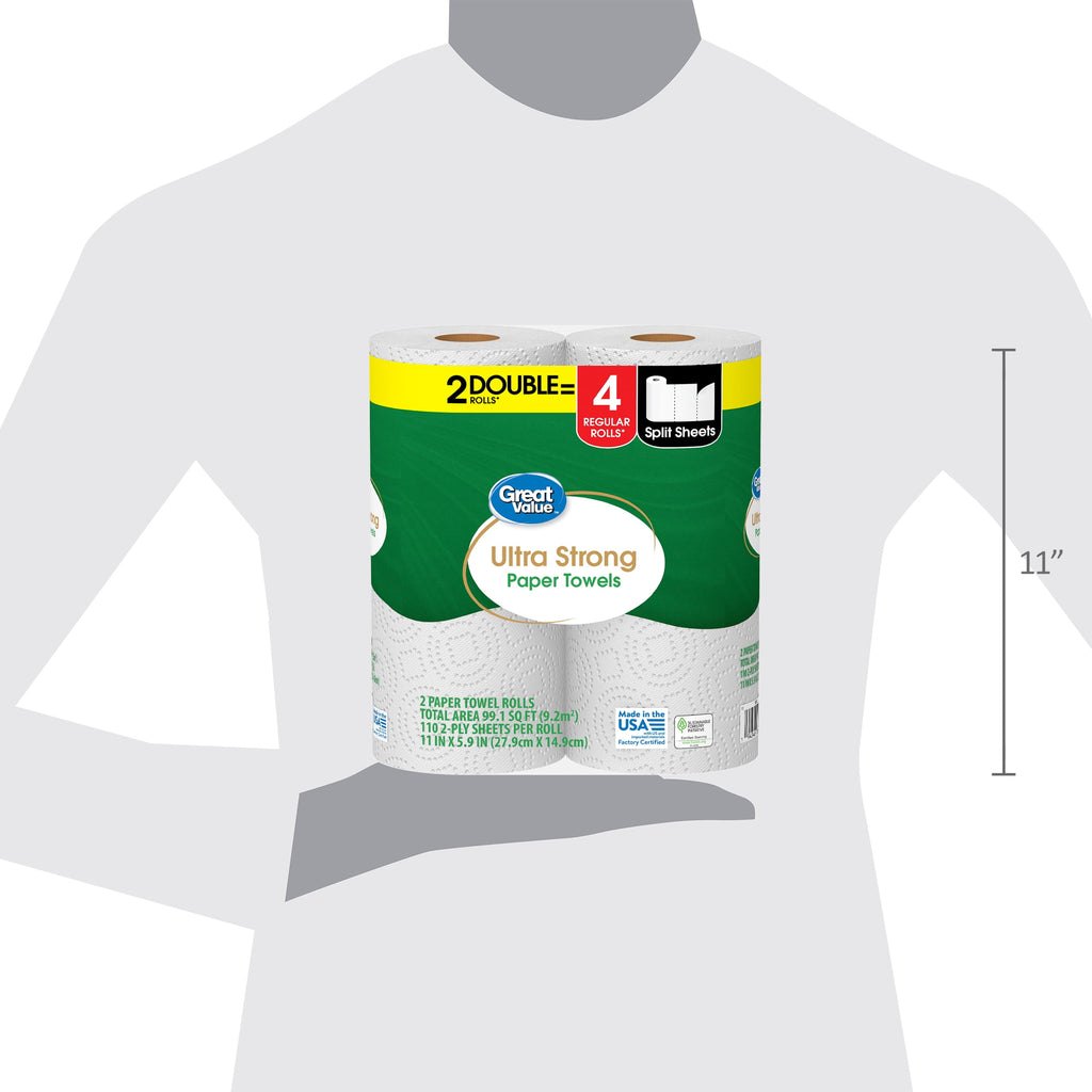 Great Value Ultra Strong Paper Towels, White, 12 Double Rolls, 1320 Sheets