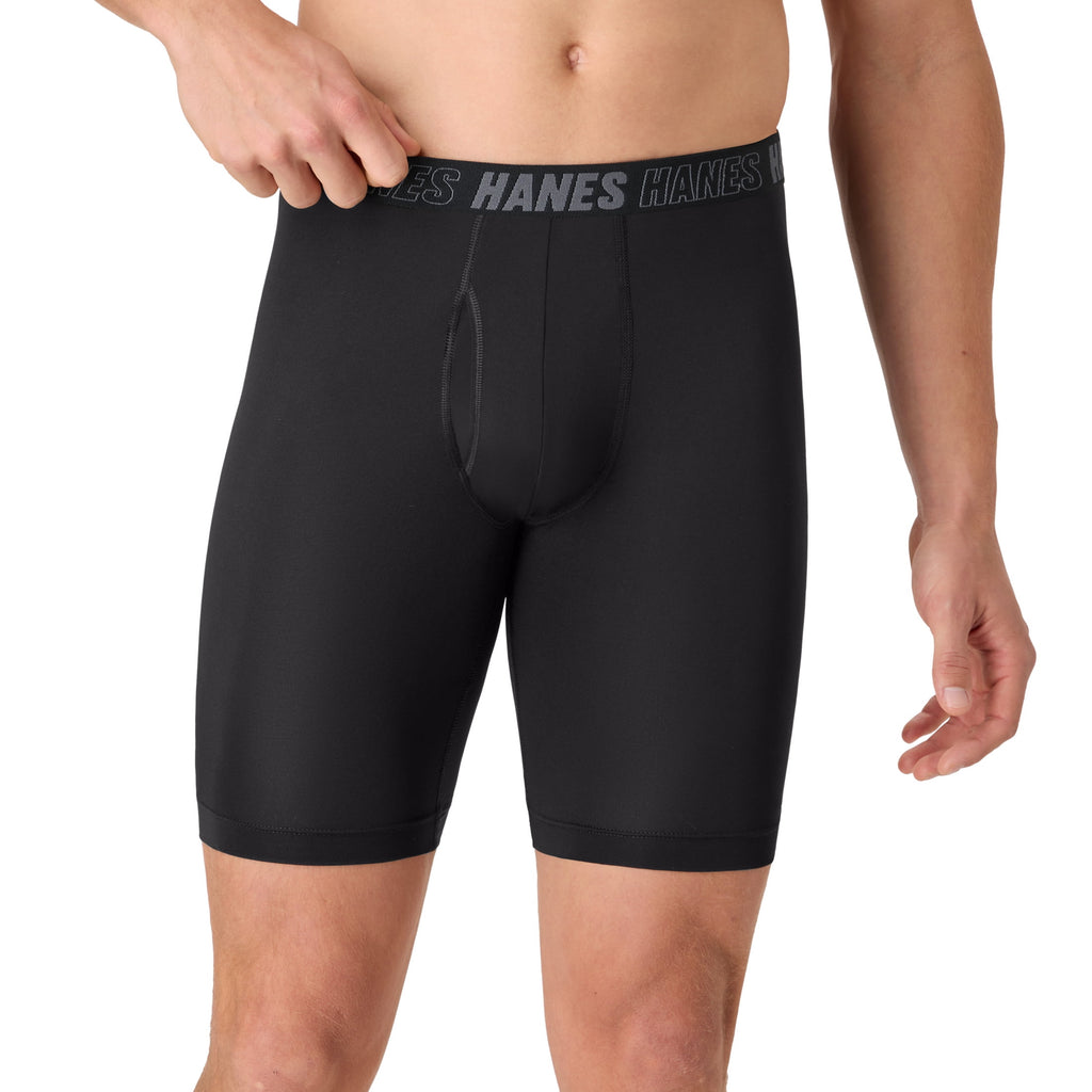 Hanes Mens Underwear Long Leg Boxer Briefs, 3-Pack, Moves Anti-Chafe with Total Support Pouch