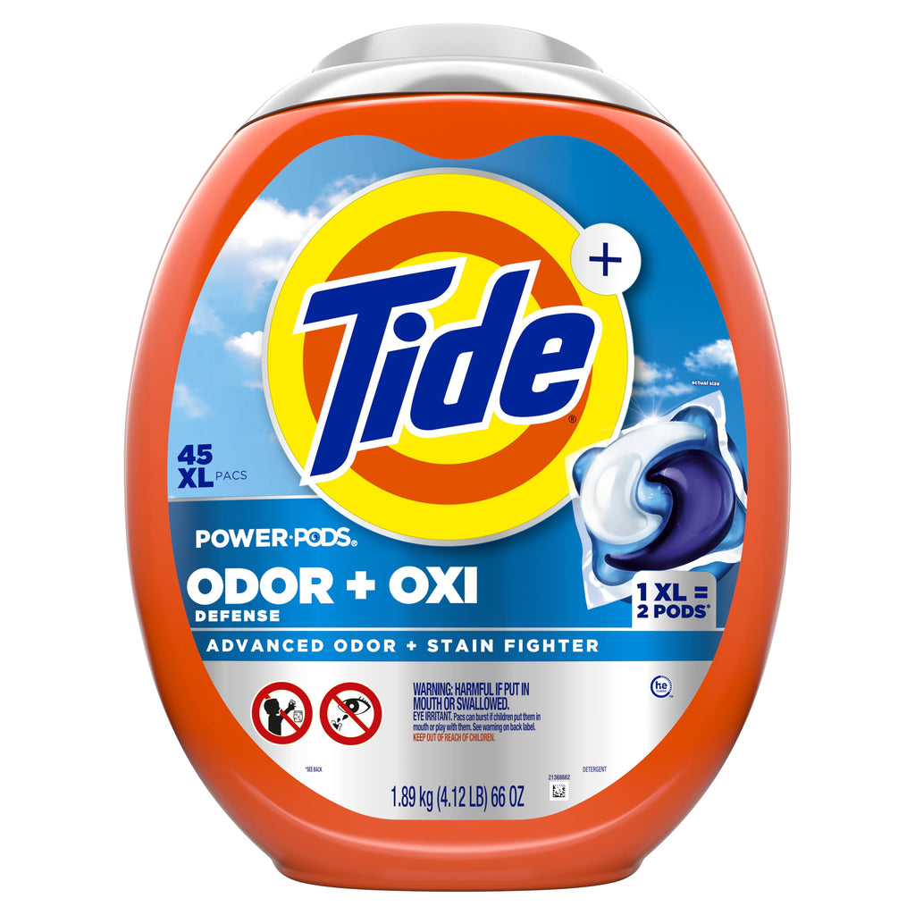 Tide Power PODS Laundry Detergent Soap Pacs with Odor Defense + Oxi, Original Scent, 45 Count