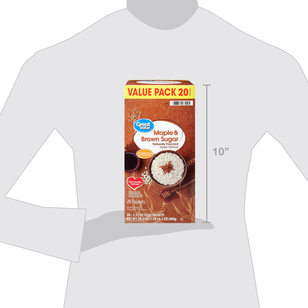 Great Value Maple & Brown Sugar Instant Oatmeal, 1.51 oz, 20 Count