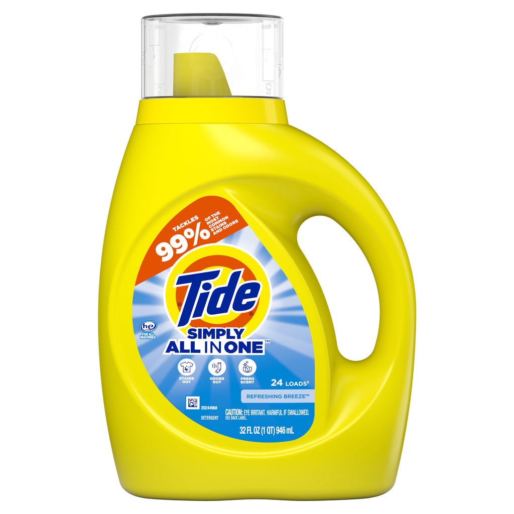 (6 pack) Tide Simply Liquid Laundry Detergent, Refreshing Breeze, 24 Loads, 32 fl oz