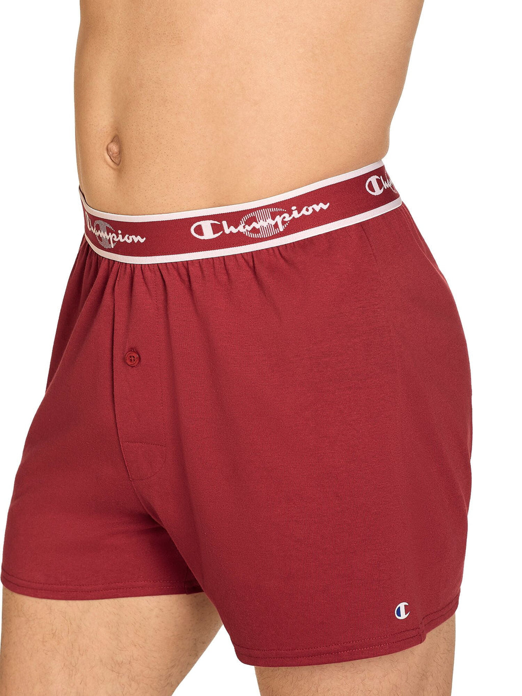 Champion Men’s Knit Boxers – 5 Pack Cotton Flex Underwear, Relaxed Fit with Button Fly, Sizes S–2XL