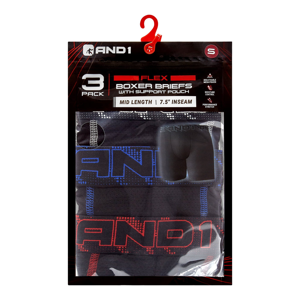 AND1 Men’s Underwear Flex Mid Length Boxer Briefs, Underpants, 3 pack