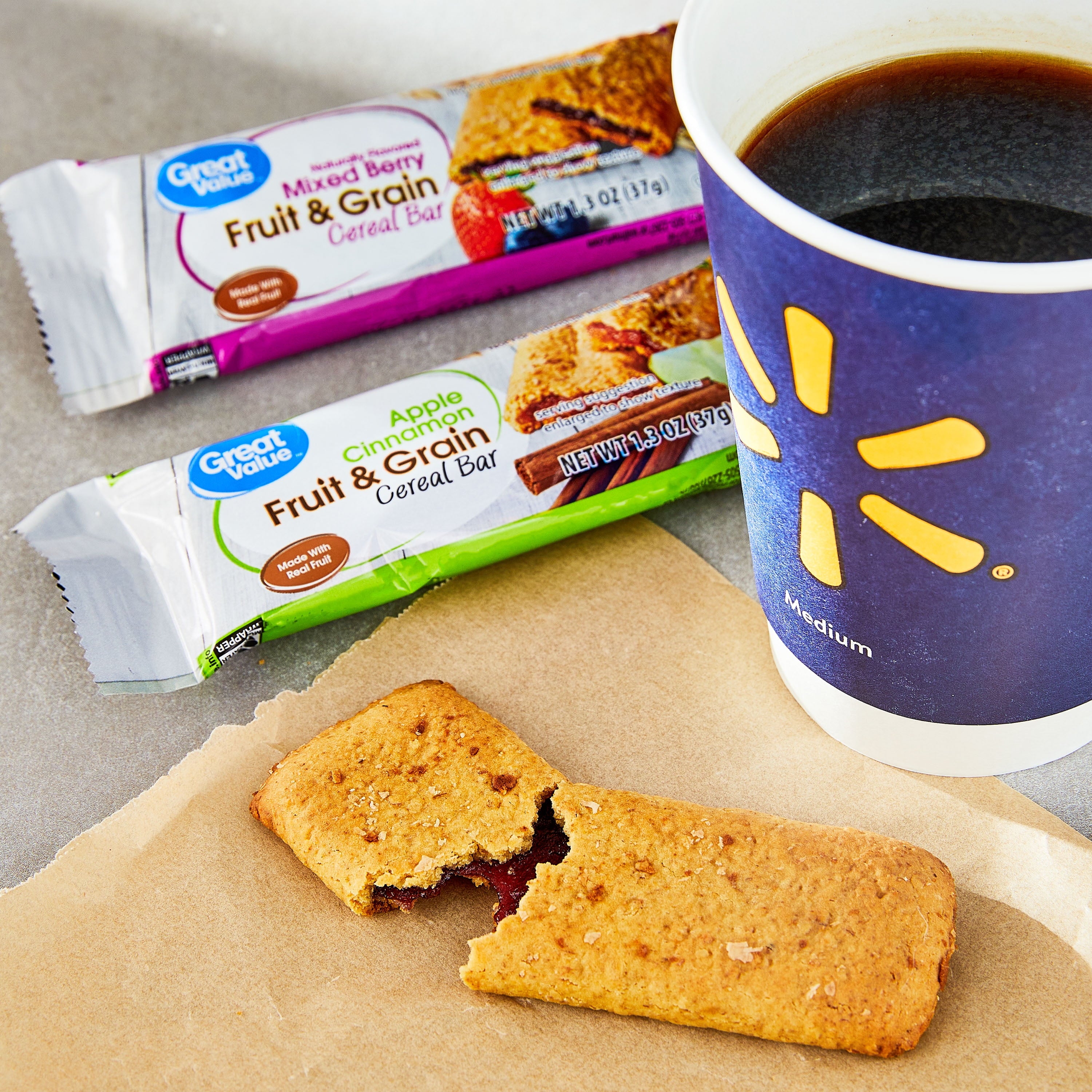 Great Value Fruit & Grain Cereal Bars, Variety Pack, 1.3 oz, 32 Count