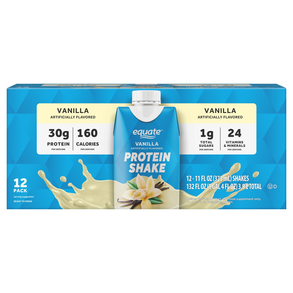 Equate Protein Shake, Vanilla, 11 fl oz, 12 Count