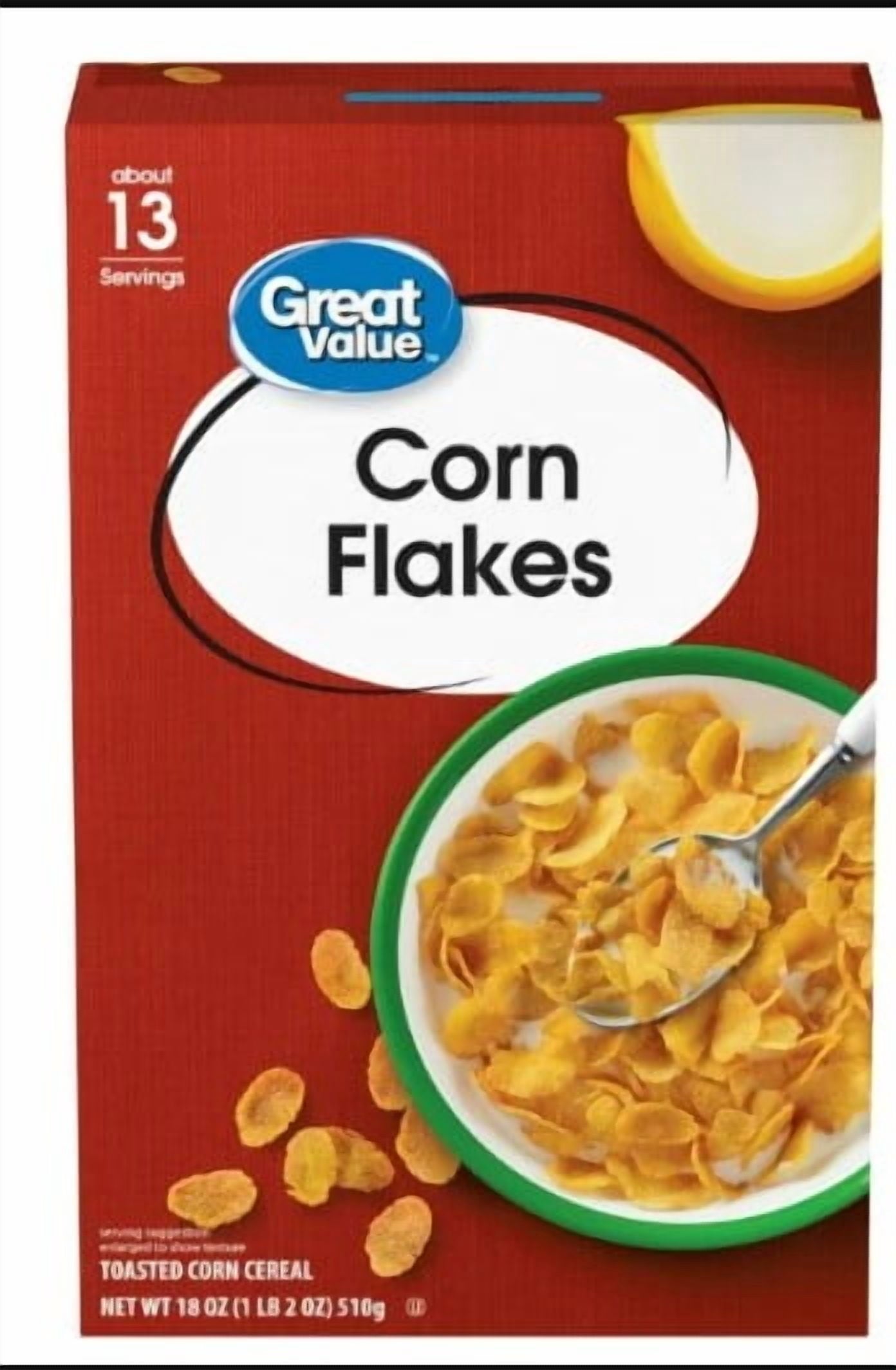 Great Value Toasted Corn Flakes Breakfast Cereal, 18 oz