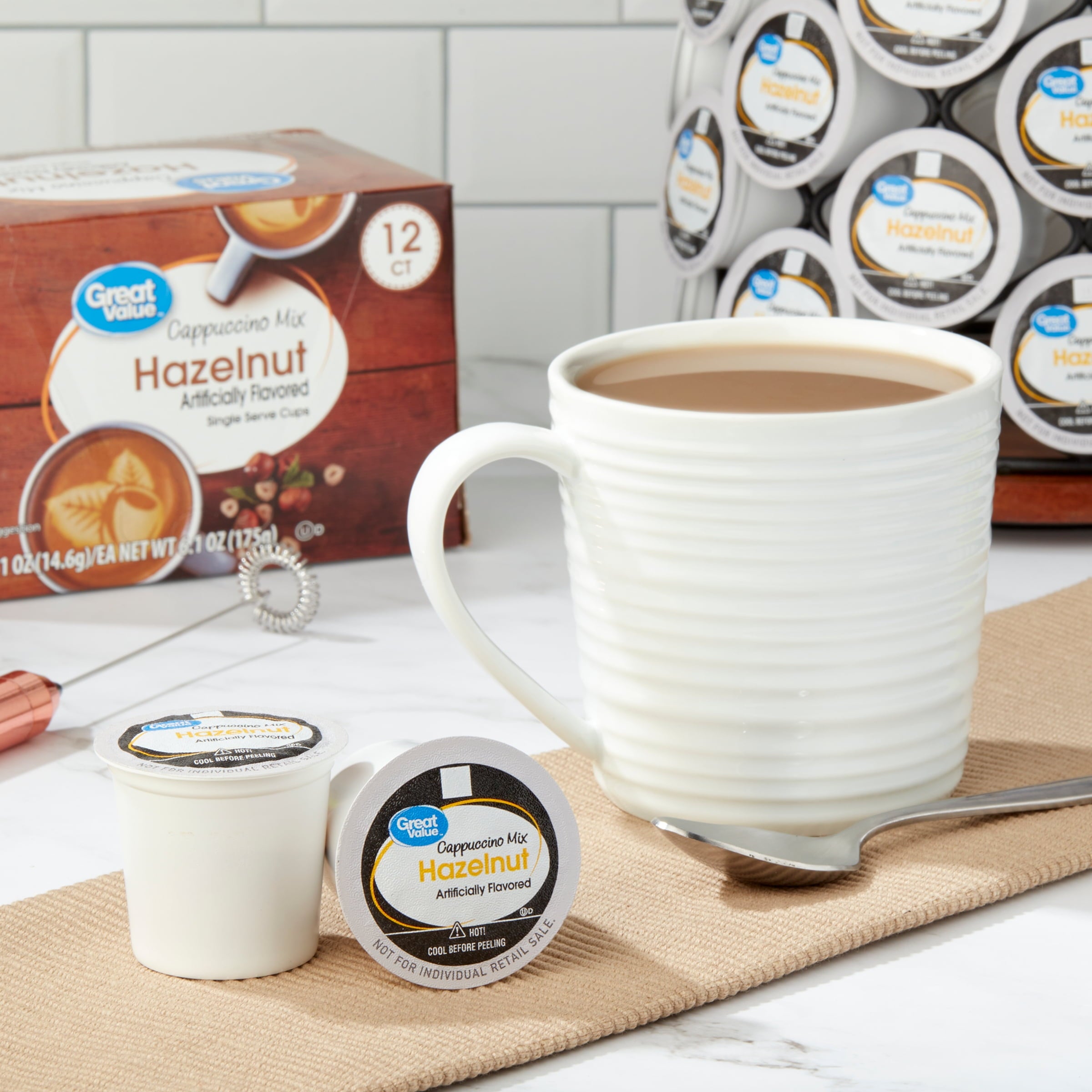 Great Value Caramel Cappuccino Mix Medium Roast Coffee Pods, 12 Count