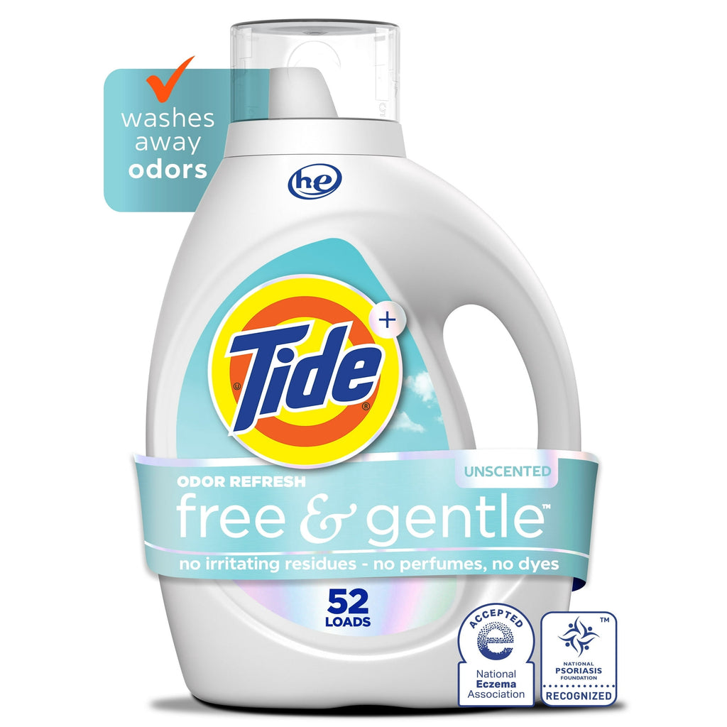 Tide Free & Gentle Odor Refresh Liquid Laundry Detergent, Hypoallergenic, 73 fl oz, 52 Loads with Microfiber Solid Color Towel by BundleEase