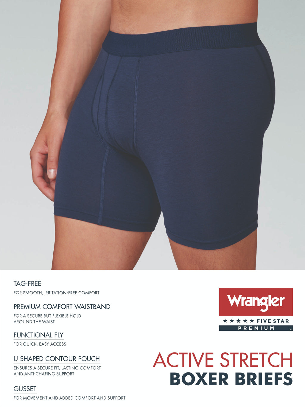 Wrangler Men's Active Stretch Boxer Brief Set, Underwear for Men, S, 6 Pack
