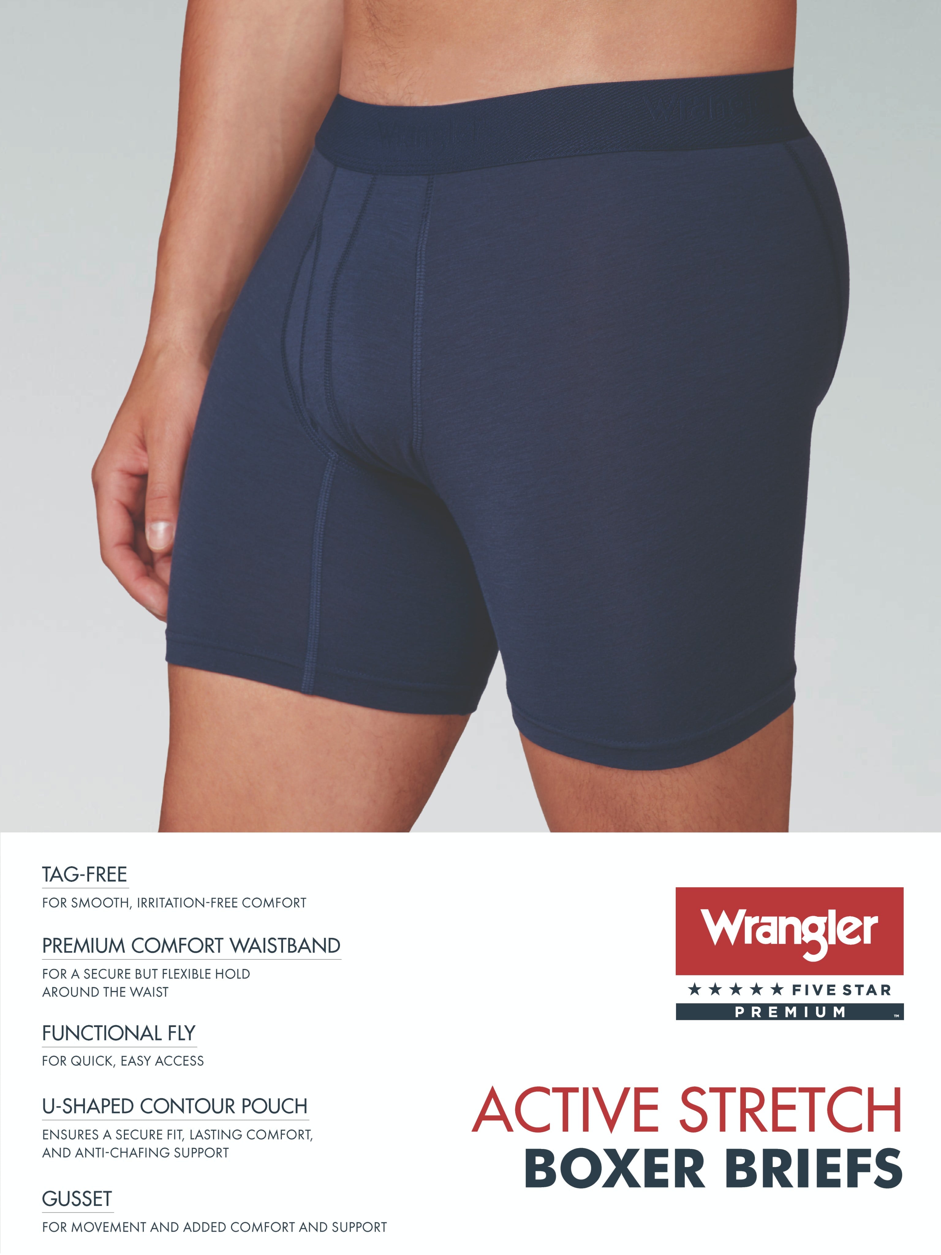 Wrangler Men's Active Stretch Boxer Brief Set, Underwear for Men, S, 6 Pack