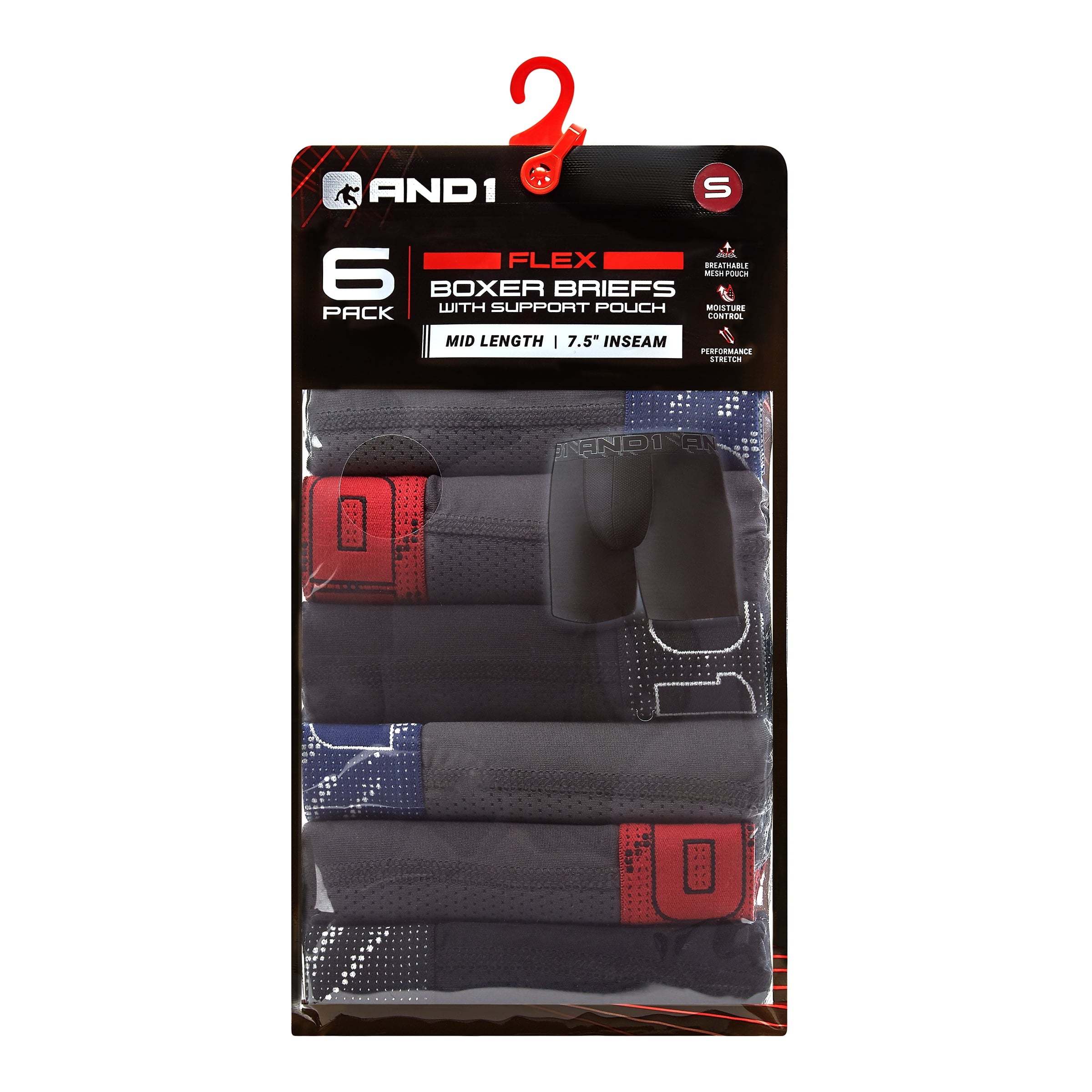 AND1 Men’s Underwear Flex Mid Length Boxer Briefs, 6 Pack