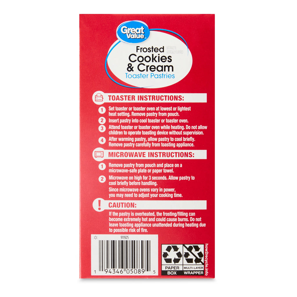Great Value Frosted Cookies & Cream Toaster Pastries, 20.3 oz, 12 Count