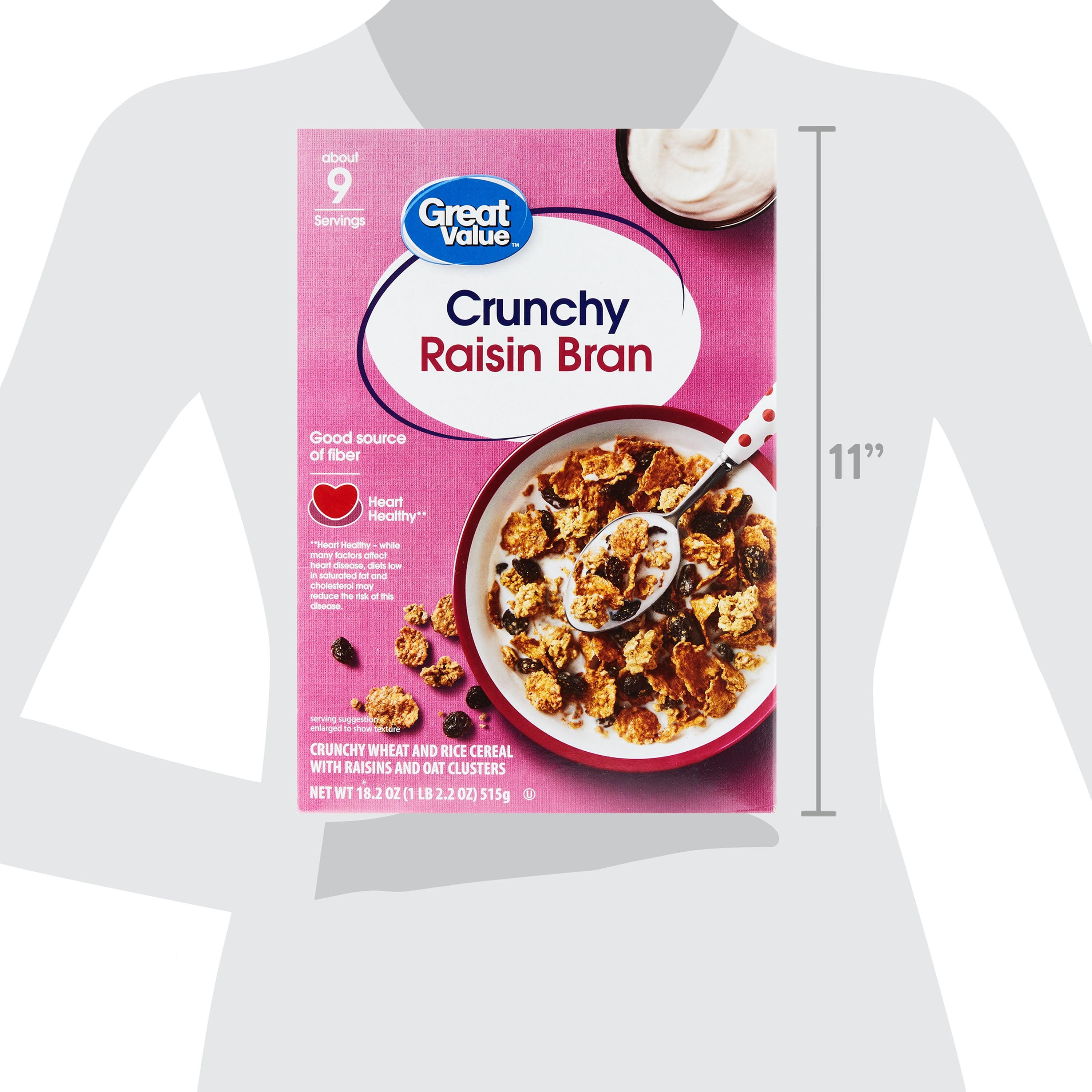 Great Value Crunchy Raisin Bran Breakfast Cereal, 18.2 oz