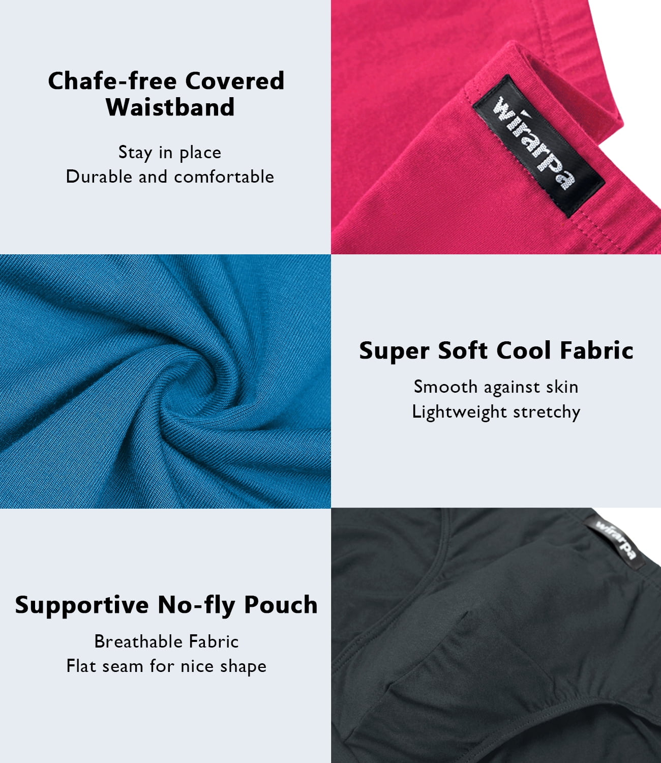 wirarpa Men's Underwear Modal Microfiber Briefs No Fly Underpants 4 Pack Sizes S-3XL