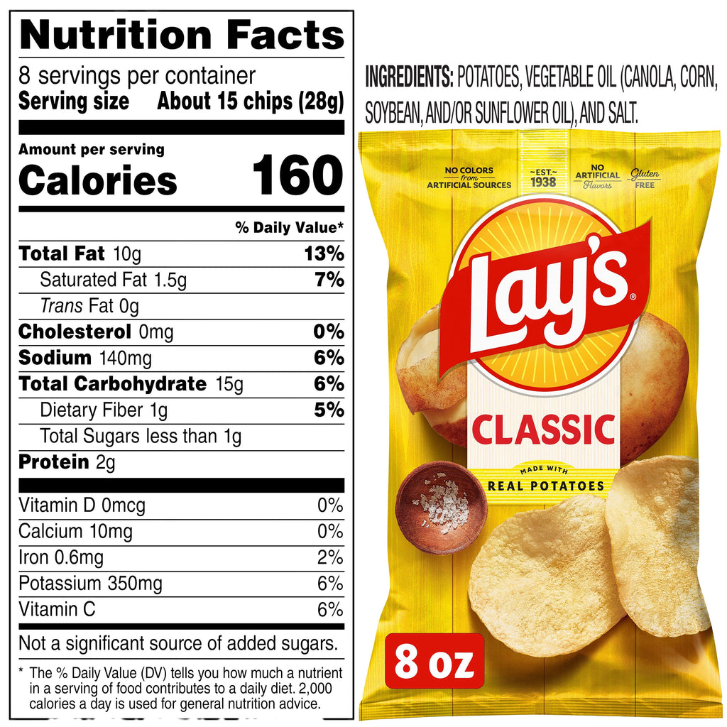 Lay's Classic Potato Chips, 8 oz Bag