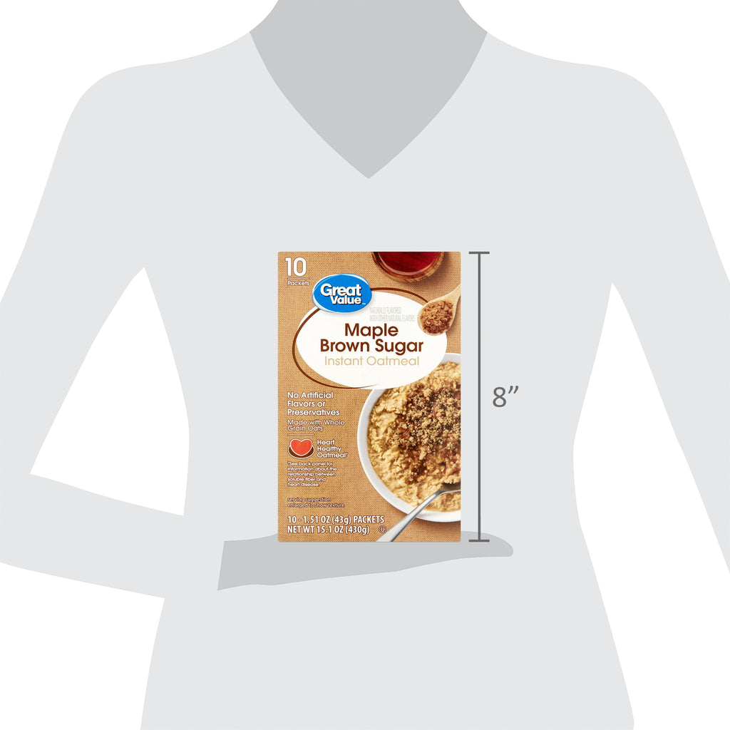 Great Value Maple & Brown Sugar Instant Oatmeal, 1.51 oz, 10 Count