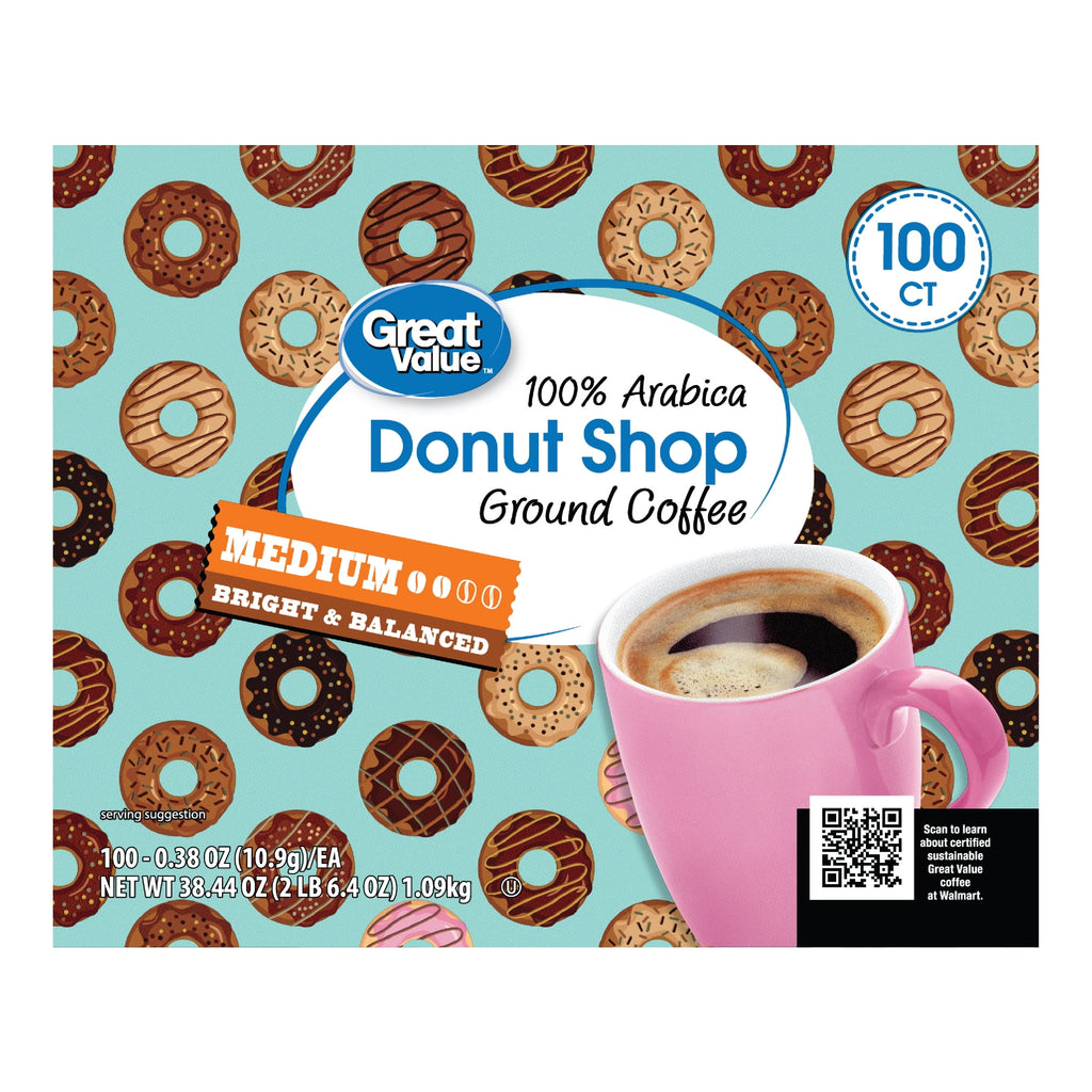 Great Value 100% Arabica Colombian Medium Dark Roast Ground Coffee Pods, 33.1 oz, 100 Count