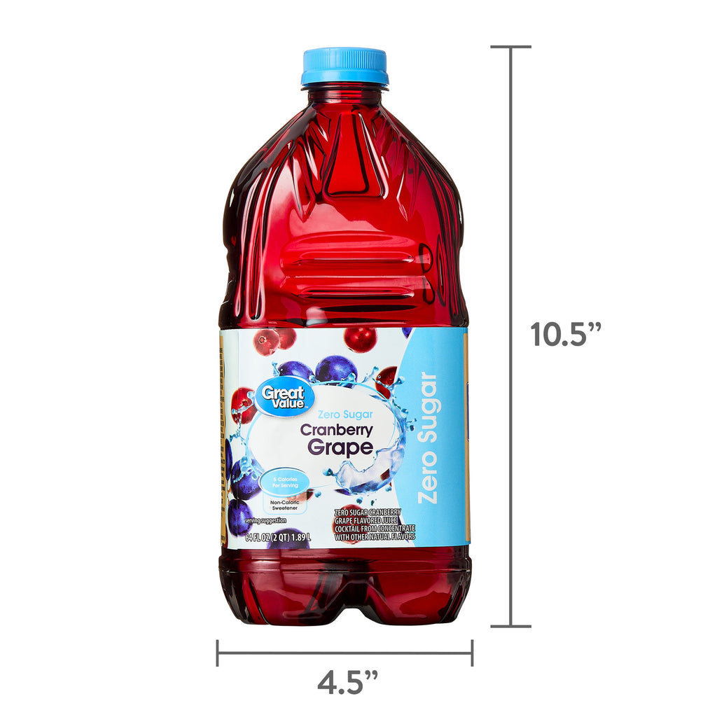 Great Value Zero Sugar Cranberry Grape Juice, 64 fl oz