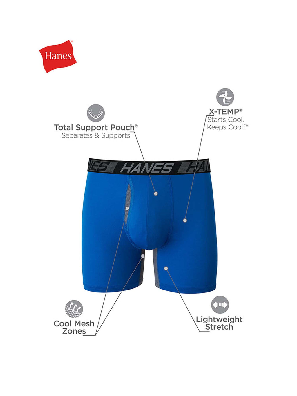 Hanes X-Temp Total Support Pouch Men's Long Leg Boxer Briefs, Anti-Chafing Underwear, 3-Pack