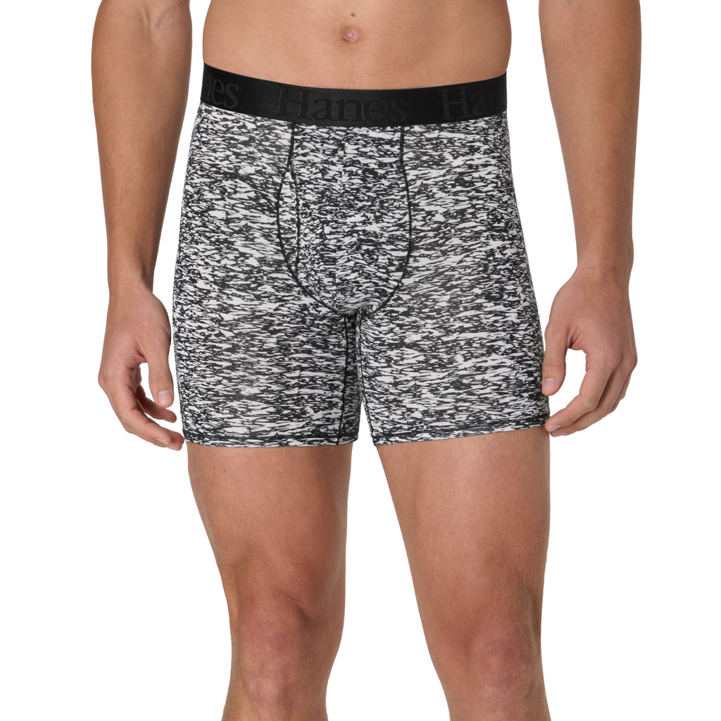 Hanes Originals Men's SuperSoft Boxer Brief Underwear Pack, Black/Grey/Print, 3-Pack