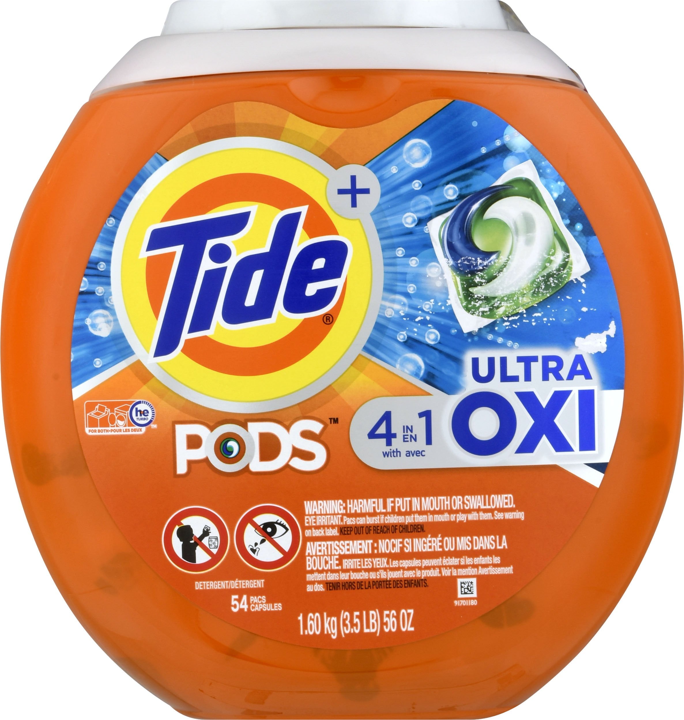Tide Pods Ultra Oxi Liquid Detergent Pacs, 54 Count 54 Count (Pack of 1)