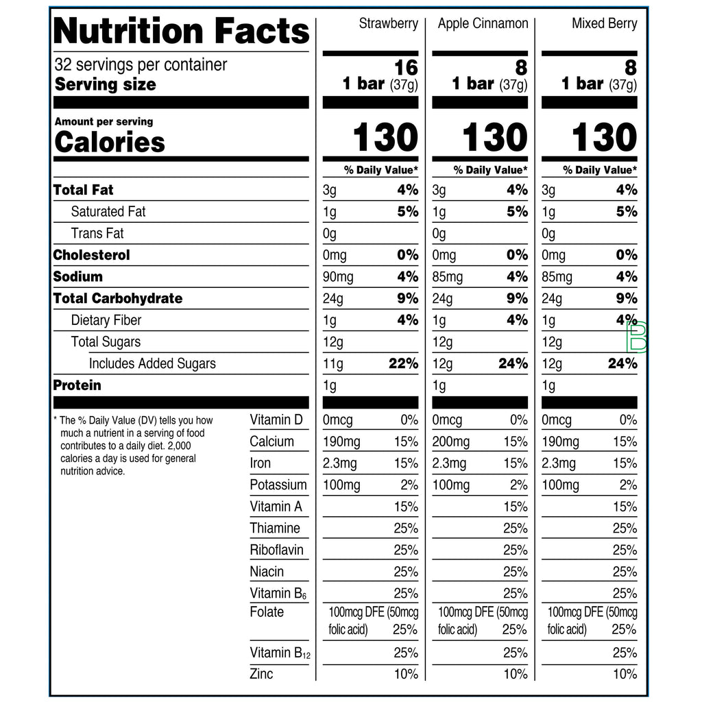 Great Value Fruit & Grain Cereal Bars, Variety Pack, 1.3 oz, 32 Count