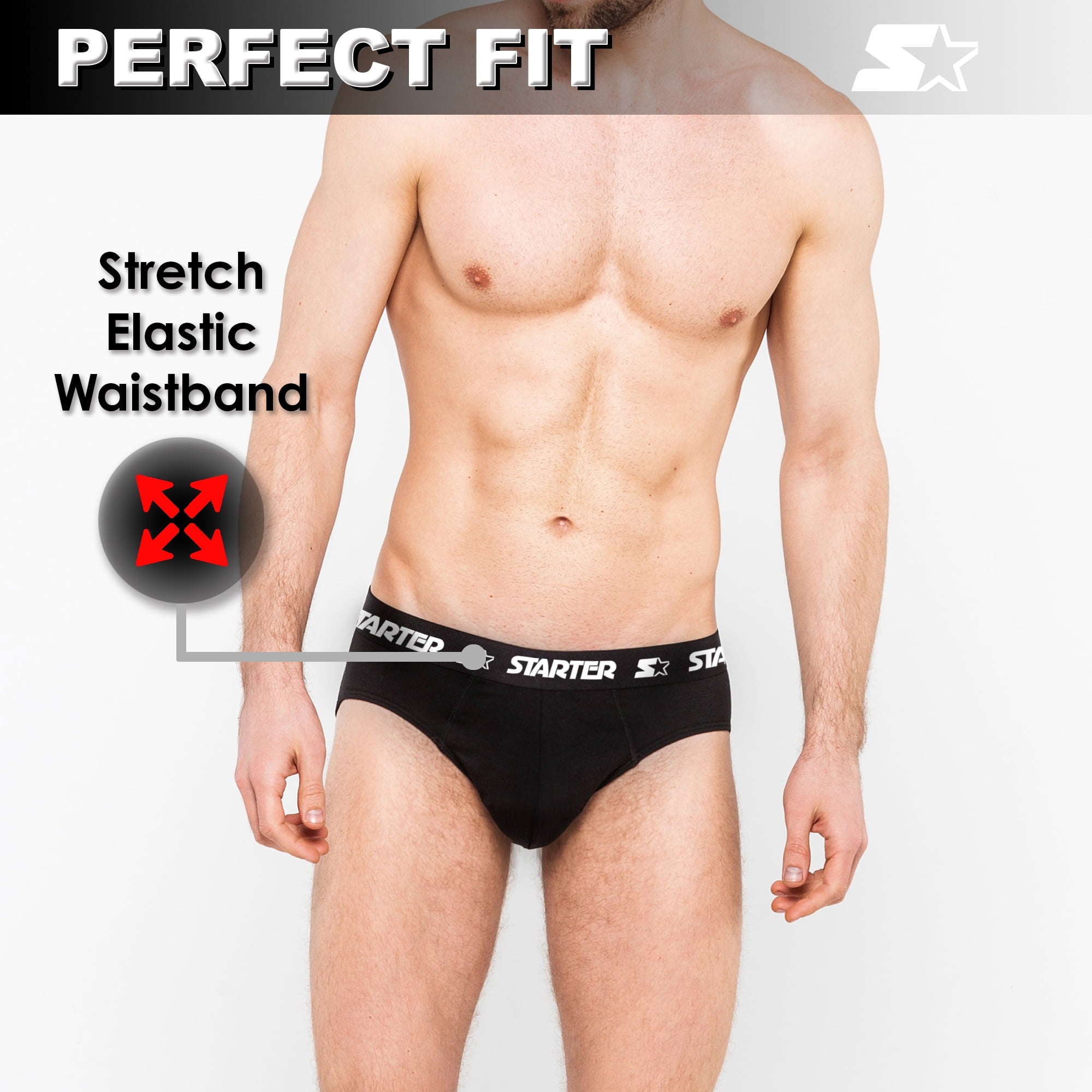Starter Cotton Mens Briefs Breathable Underwear for Men, Black Large 8-Pack