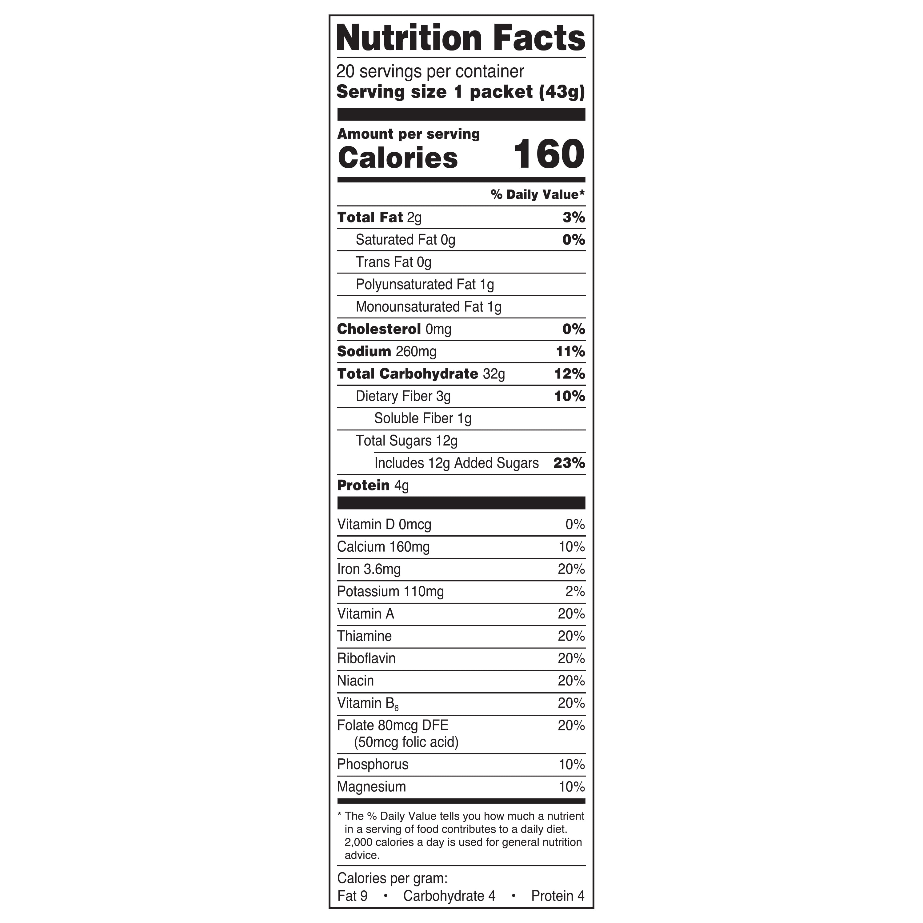 Great Value Maple & Brown Sugar Instant Oatmeal, 1.51 oz, 20 Count