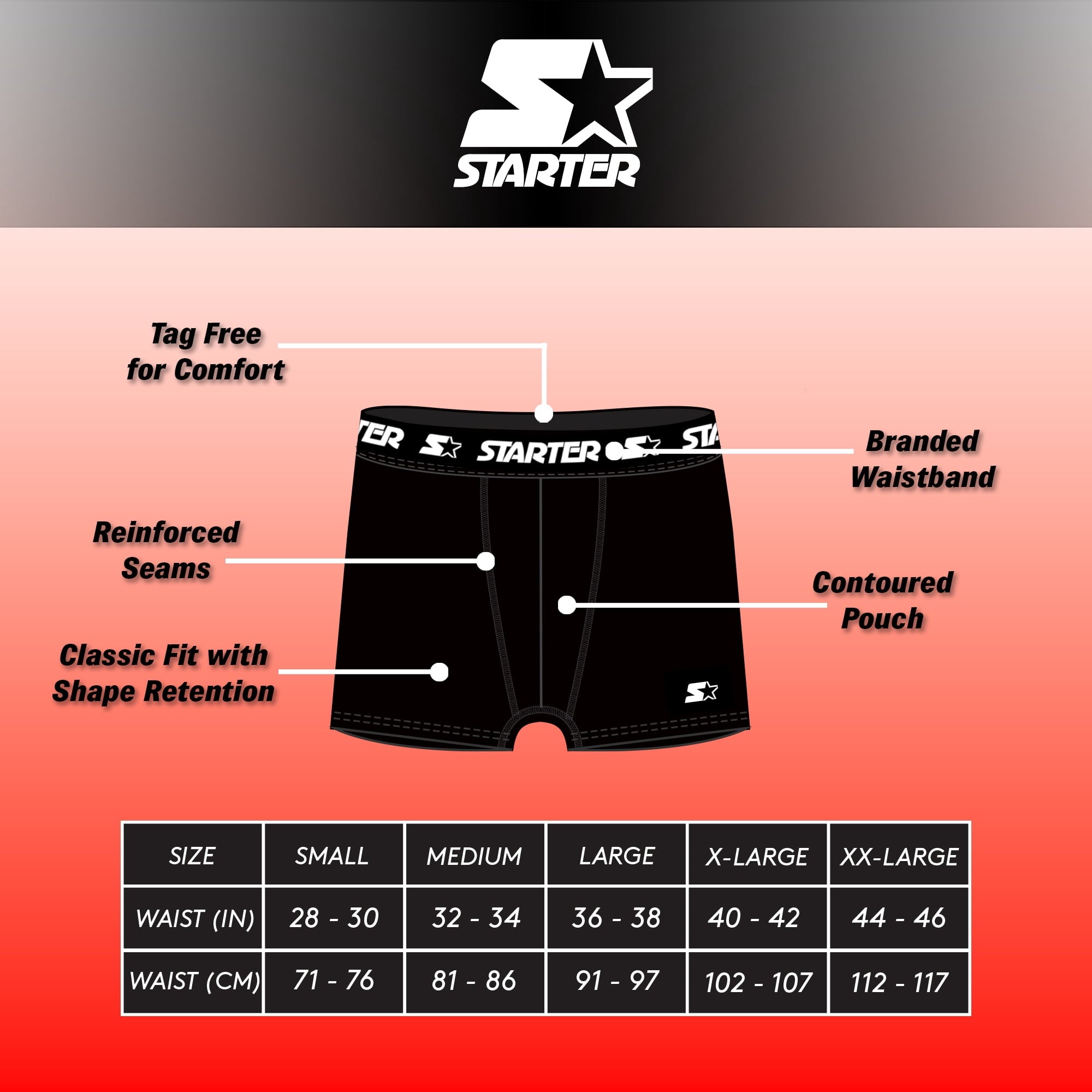 Starter Men’s Trunks Breathable Cotton Underwear Boxers for Men, Black XL 6-Pack