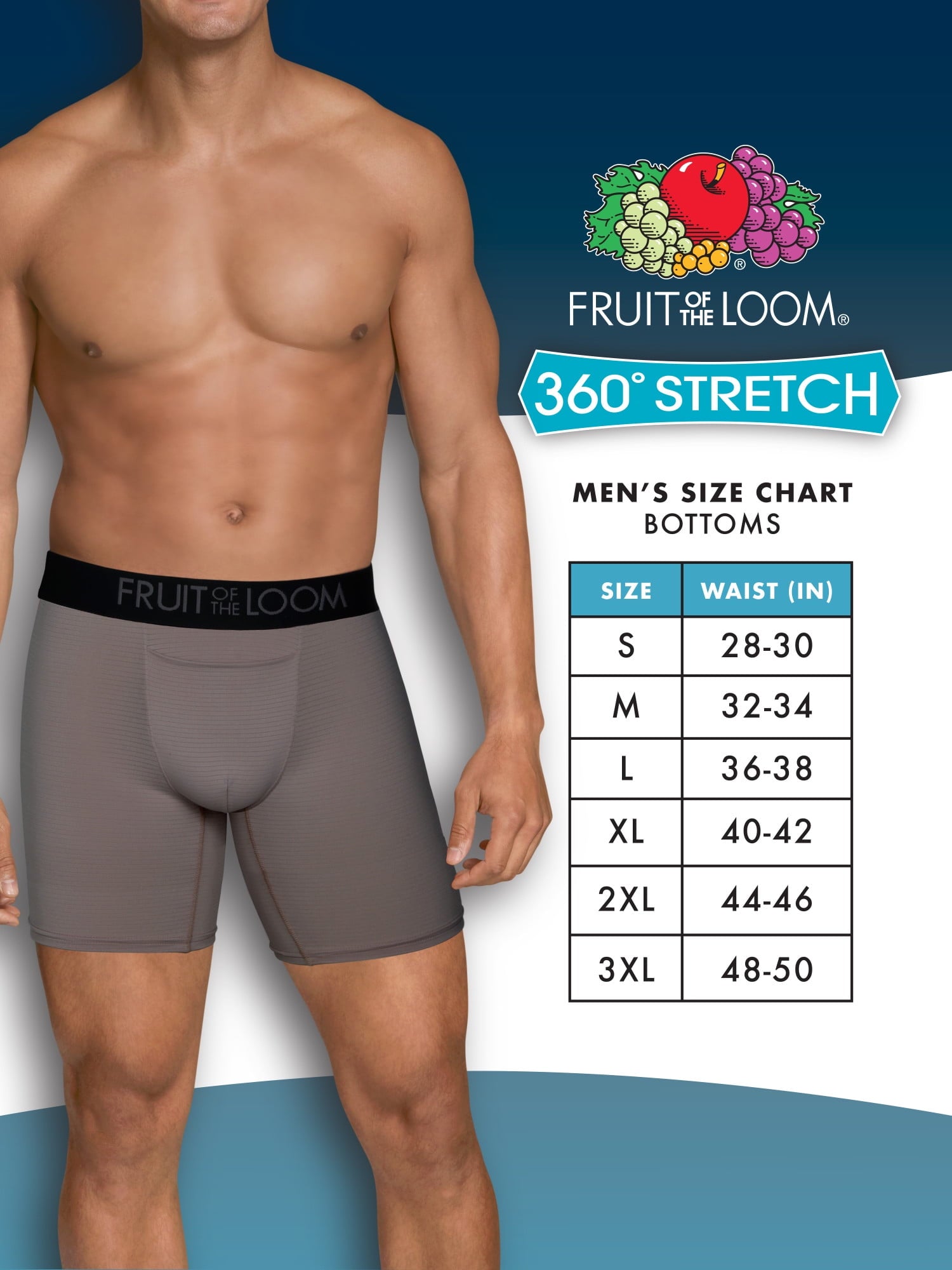 Fruit of the Loom Men's 360 Stretch Performance Cooling Channels Boxer Briefs, 6-Pack